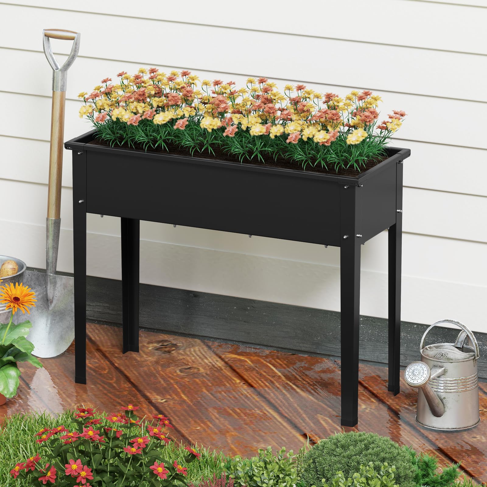 COSTWAY Letto da Giardino Rialzato, Fioriera Elevata con Gambe, Fori di Drenaggio, Aiuola Rialzata per Verdure, Frutta, Fiori e Erbe, Ideale per Balcone, Cortile e Patio, 100 x 40 x 80 cm