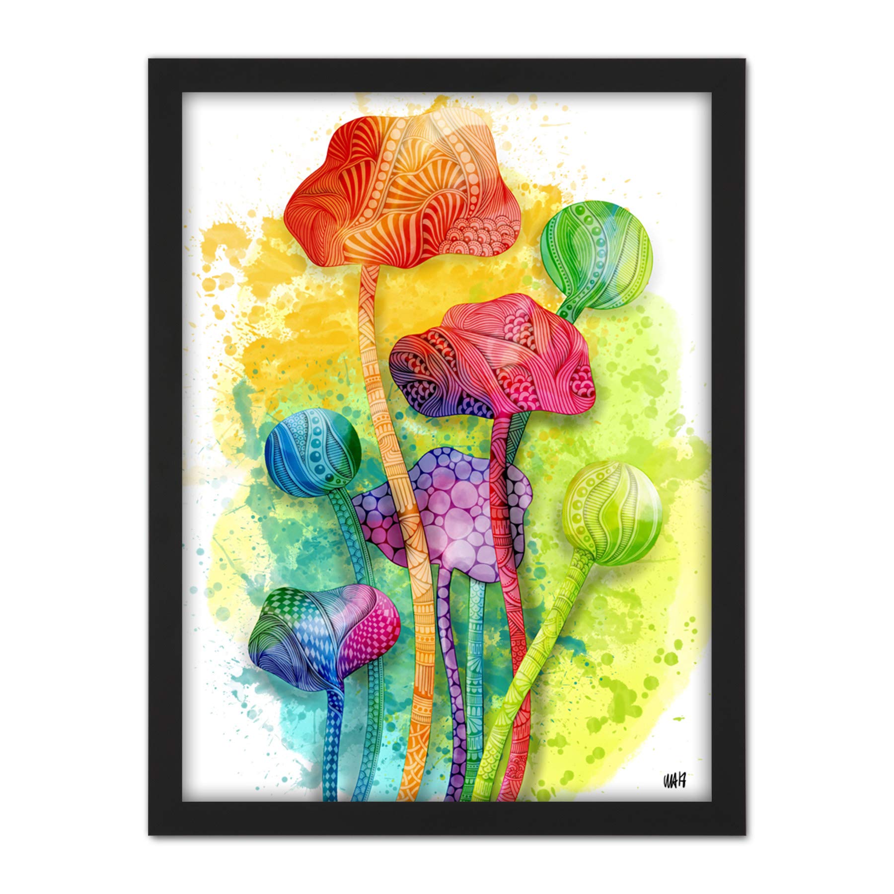 Artery8 Abstract Bright Watercolour Poppy Flowers Painting Artwork Framed Wall Art Print 18X24 Inch