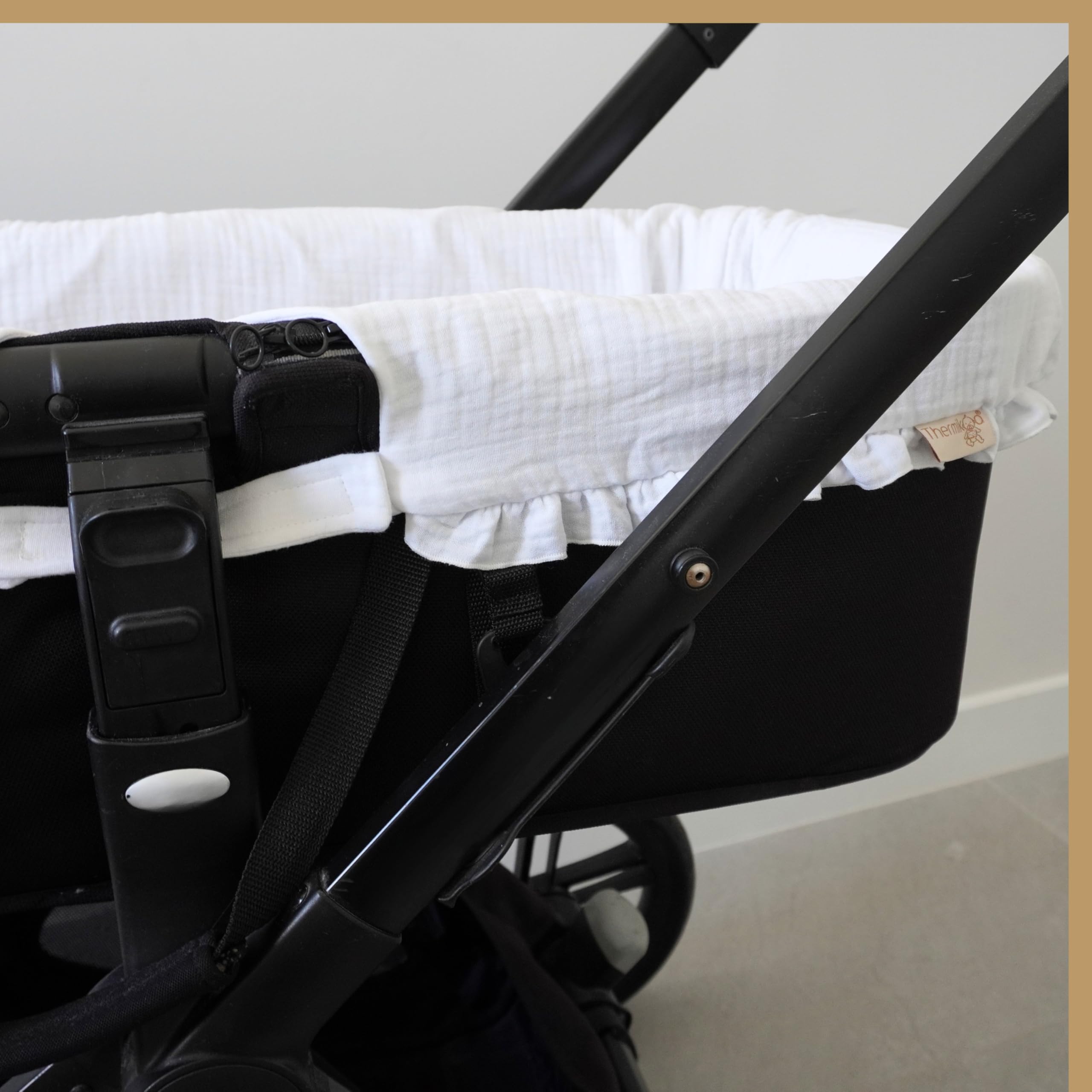 Thermikoa Housse de nacelle universelle pour bébé en bambou avec volants en coton respirant Intérieur effet nacelle plus propre et confortable