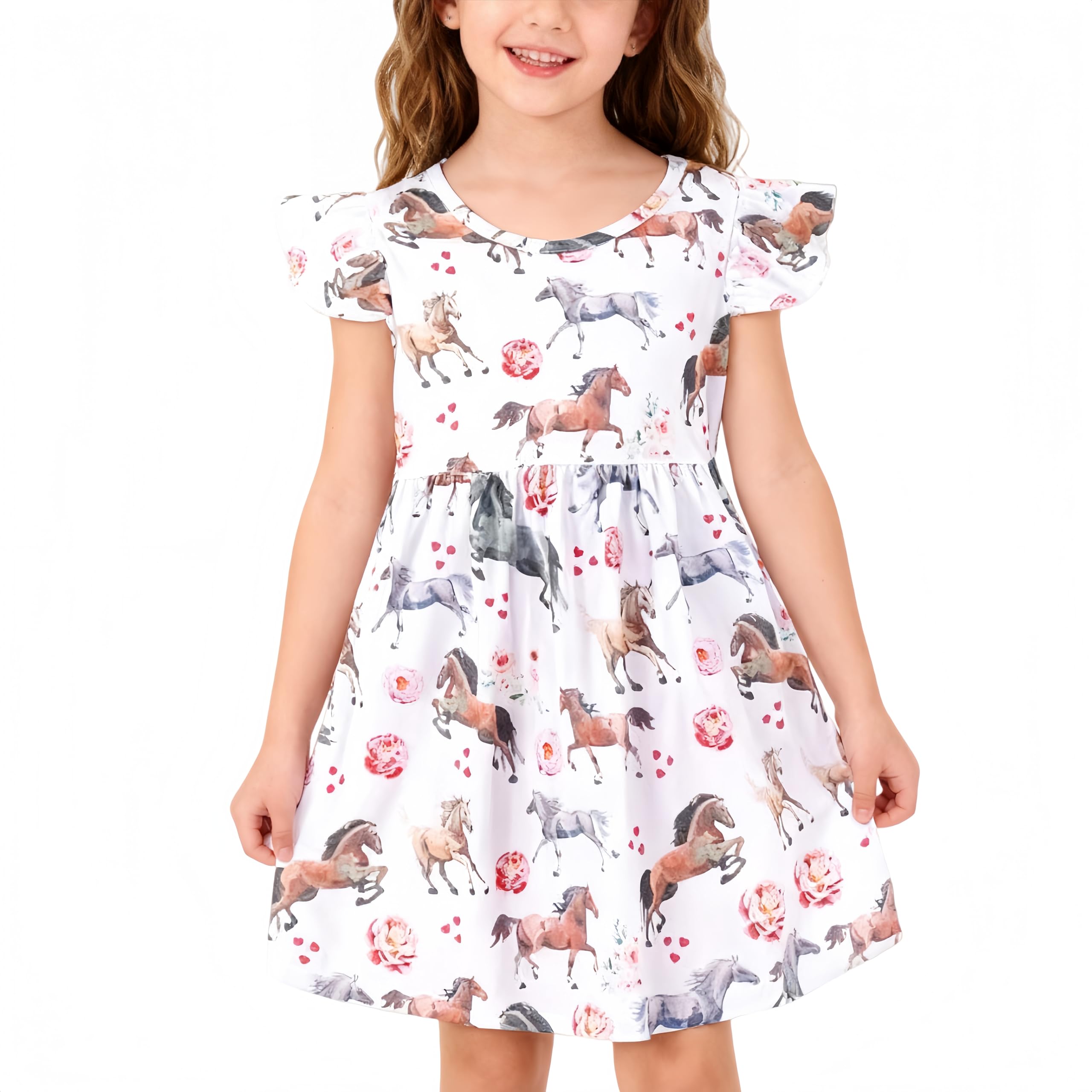 Toddler Girls Dress Farm Cute Animal Print Dresses Long Sleeve 2-8Y
