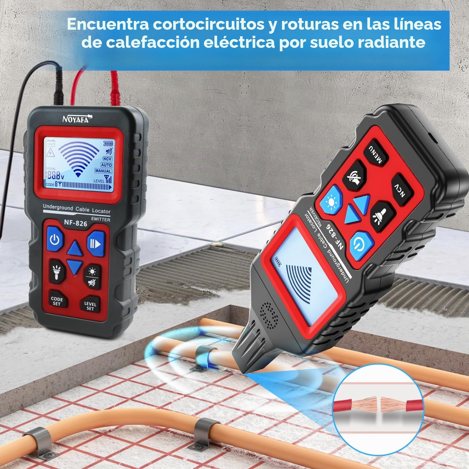 NOYAFA NF-826 Detector de Cables Subterráneos - Localizador de Cables y Líneas Eléctricas en Pared y Tierra, Buscador de Cables Ocultos para Electricidad y Cableado