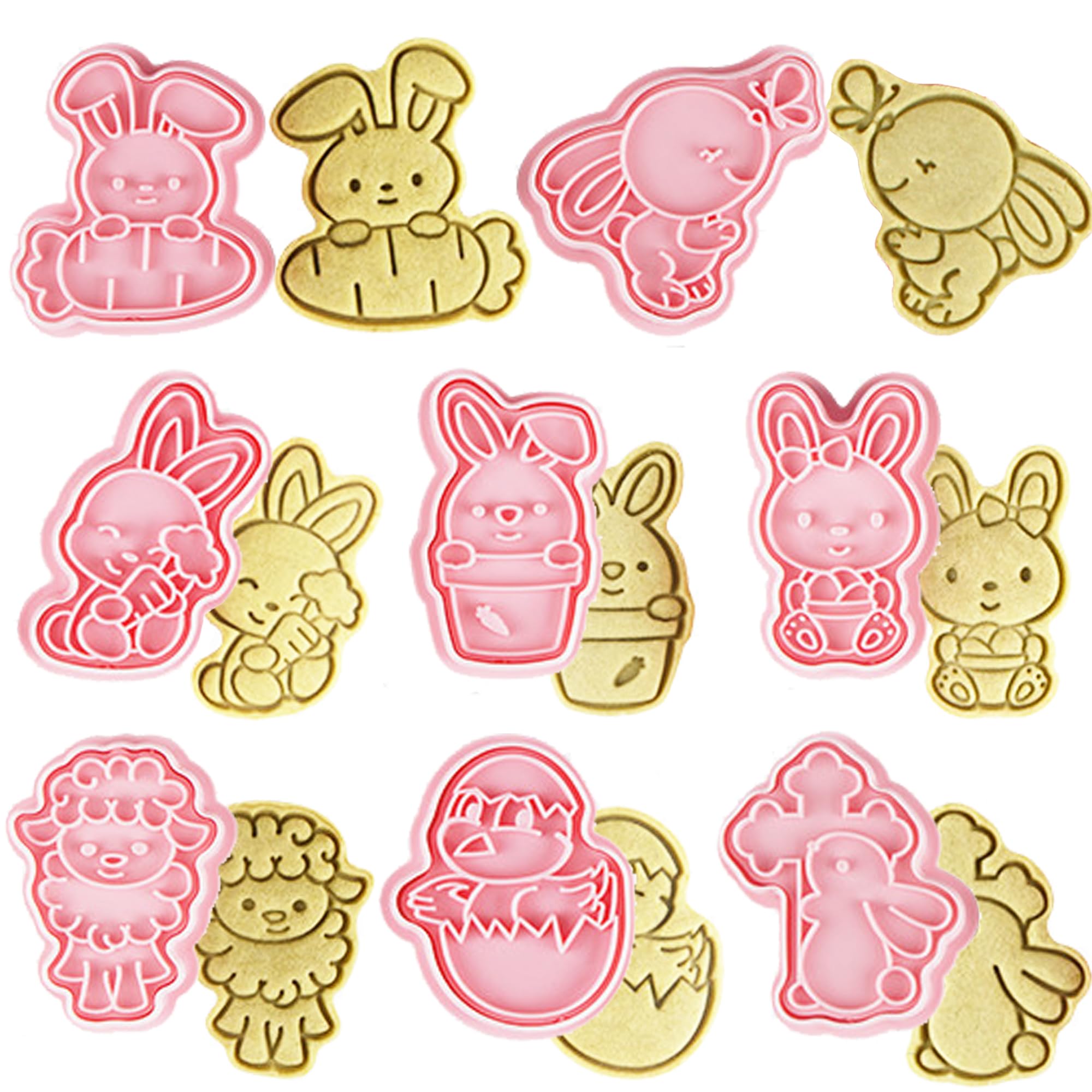 Spring Theme Cookie Cutters, 8 PCS Cute Animal Biscuit Cutters Bunny Cookie Stamps, Rabbit Cookie Cutter, Icing Cutters, Easter Cookies Cutters Set
