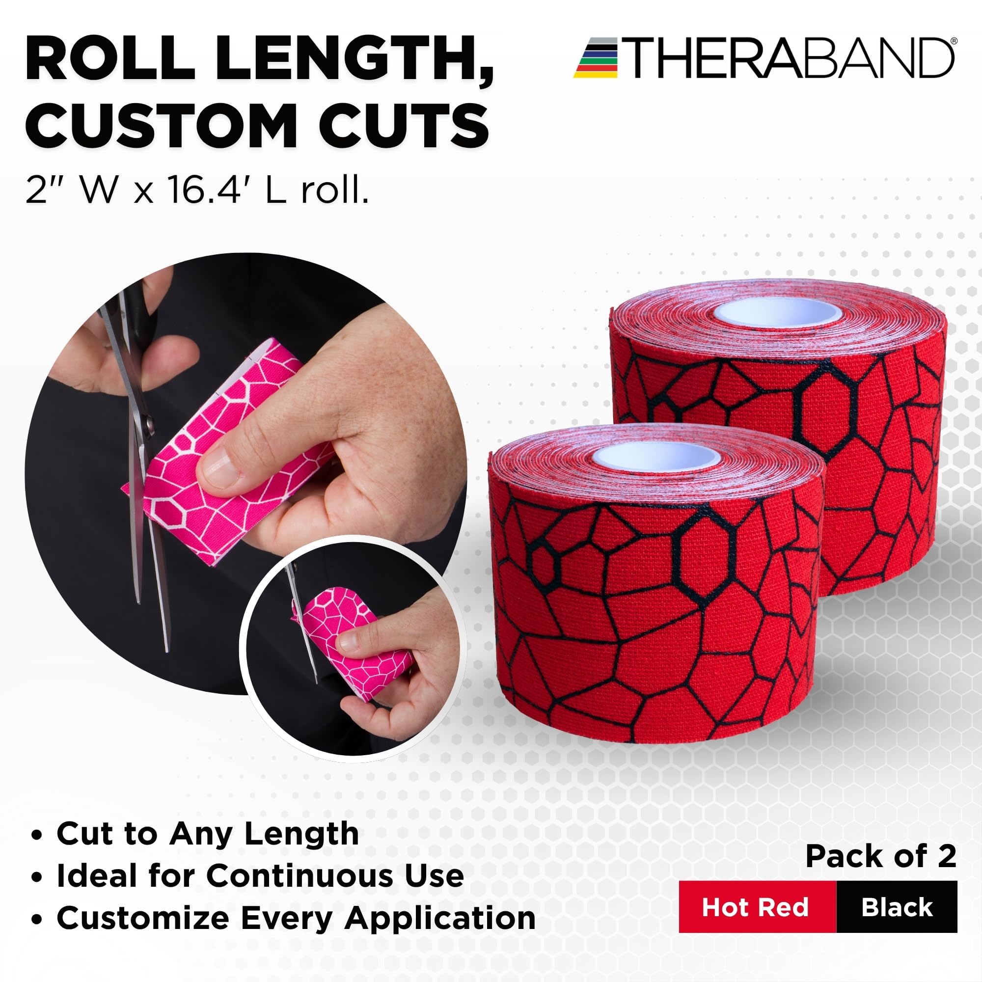 Theraband Continua Rollo de Cinta para kinesiología (2 Pack), 2 "x 16,4 14002, Rojo/Negro