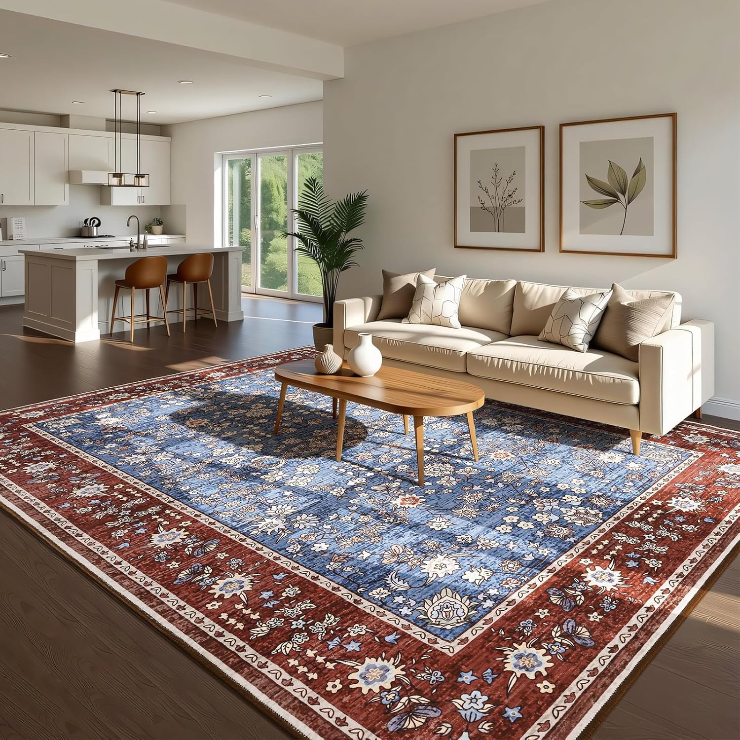 Tapis de chambre 160x230cm bleu lavable pour un aménagement de couloir ou salon moderne