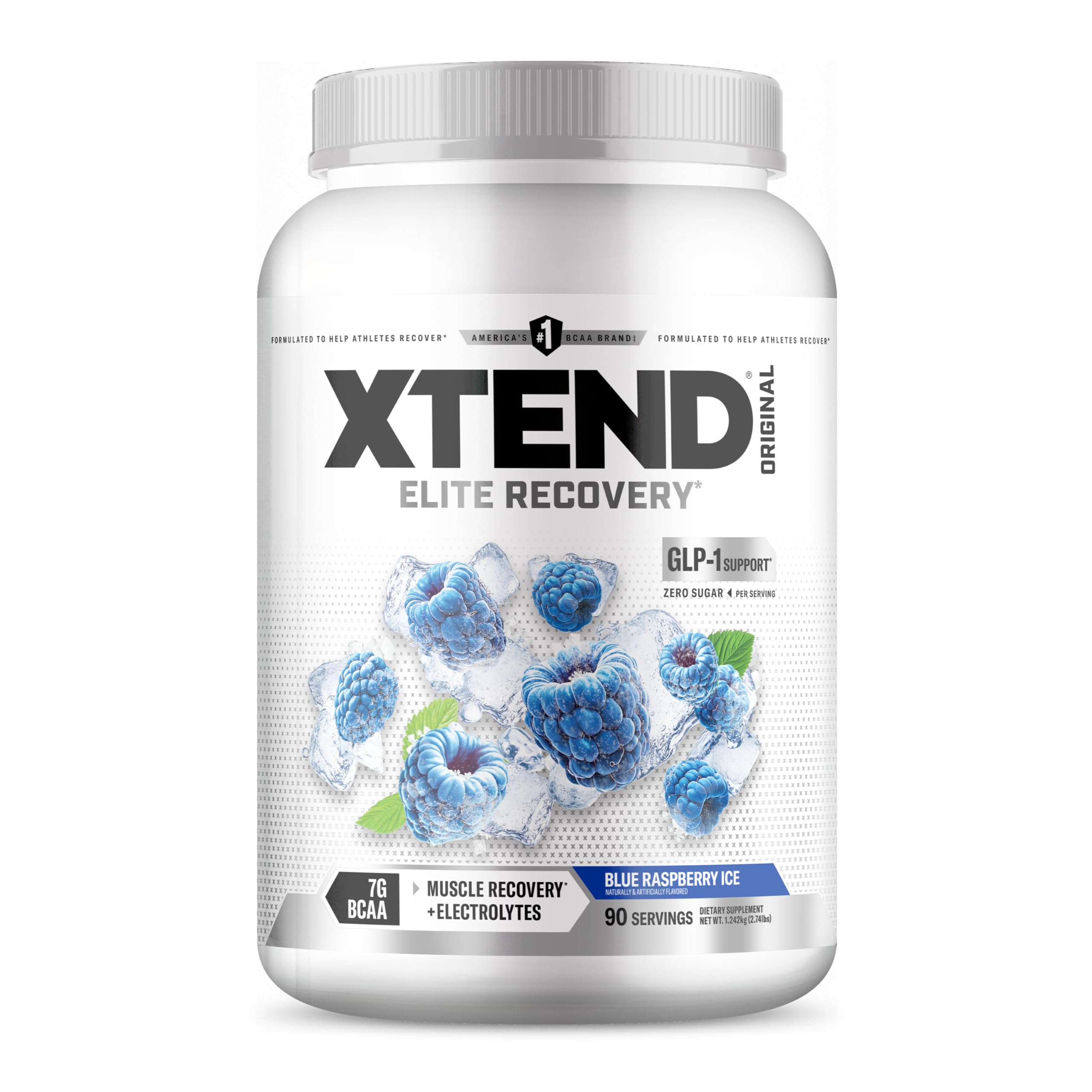 Xtend Original BCAA Powder, 7g BCAAs and 2.5g L-Glutamine for Muscle Recovery Hydration and Lean Muscle, Sugar Free Intra and Post Workout Drink with Electrolytes, Blue Raspberry Ice, 90 Servings
