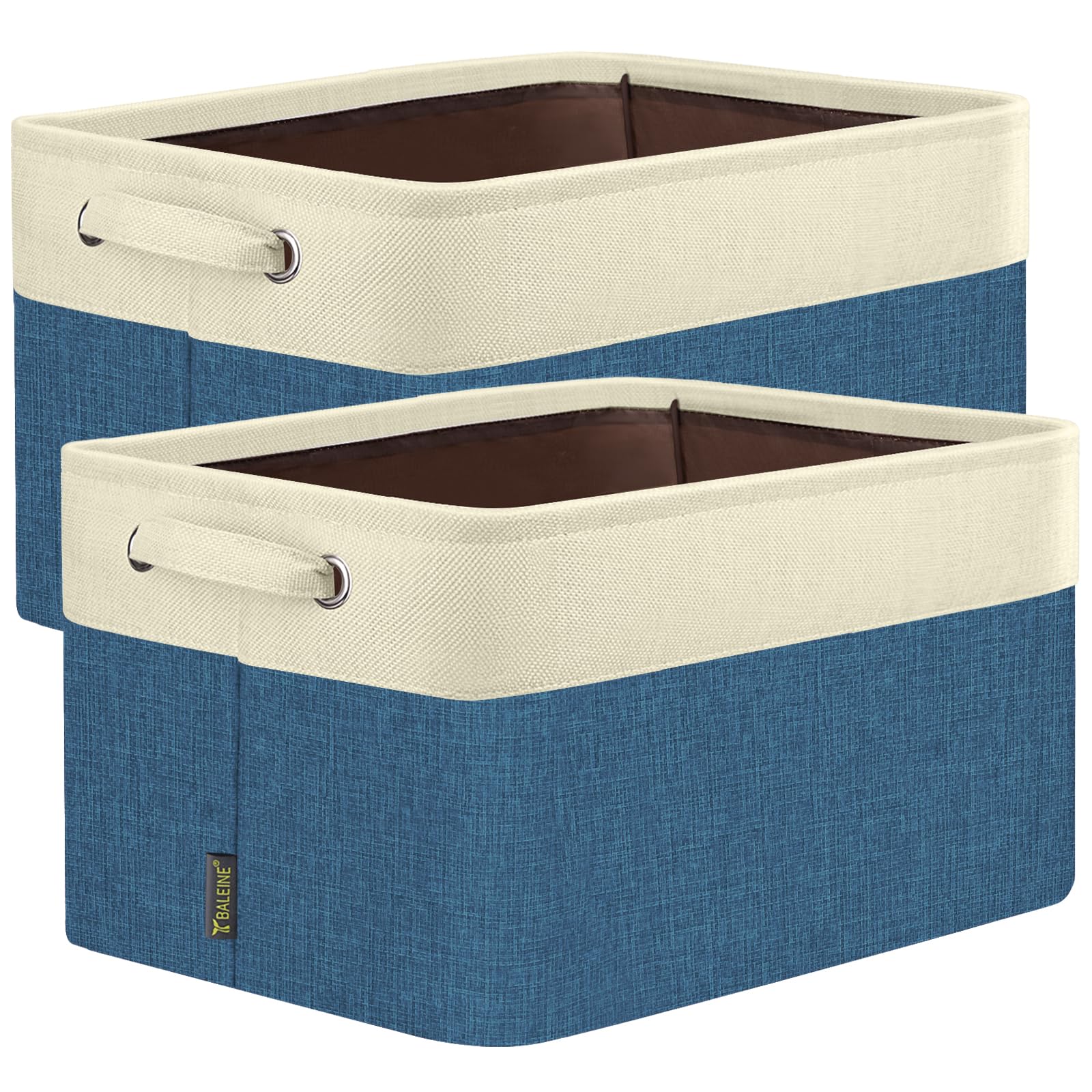 BALEINE 2 Pack Fabric Closet Storage Bins for Shelves, Linen Closet Organizers and Storage, Decorative Baskets for Organizing, Shelf, Clothes, Home, Office (Navy Blue, 17''x13''x10.5'')