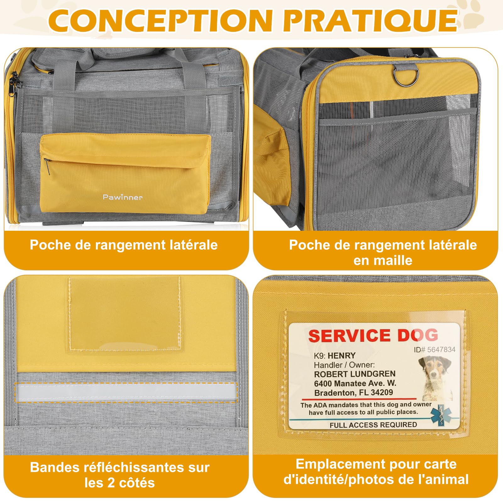 Sac de Transport pour Chat avec Poignée Télescopique - Caisse de Voyage 3-en-1 Pliable pour Petit/Moyen Chien et Chat, Approuvée Avion, roulettes et Toit Ouvrant (Gris)
