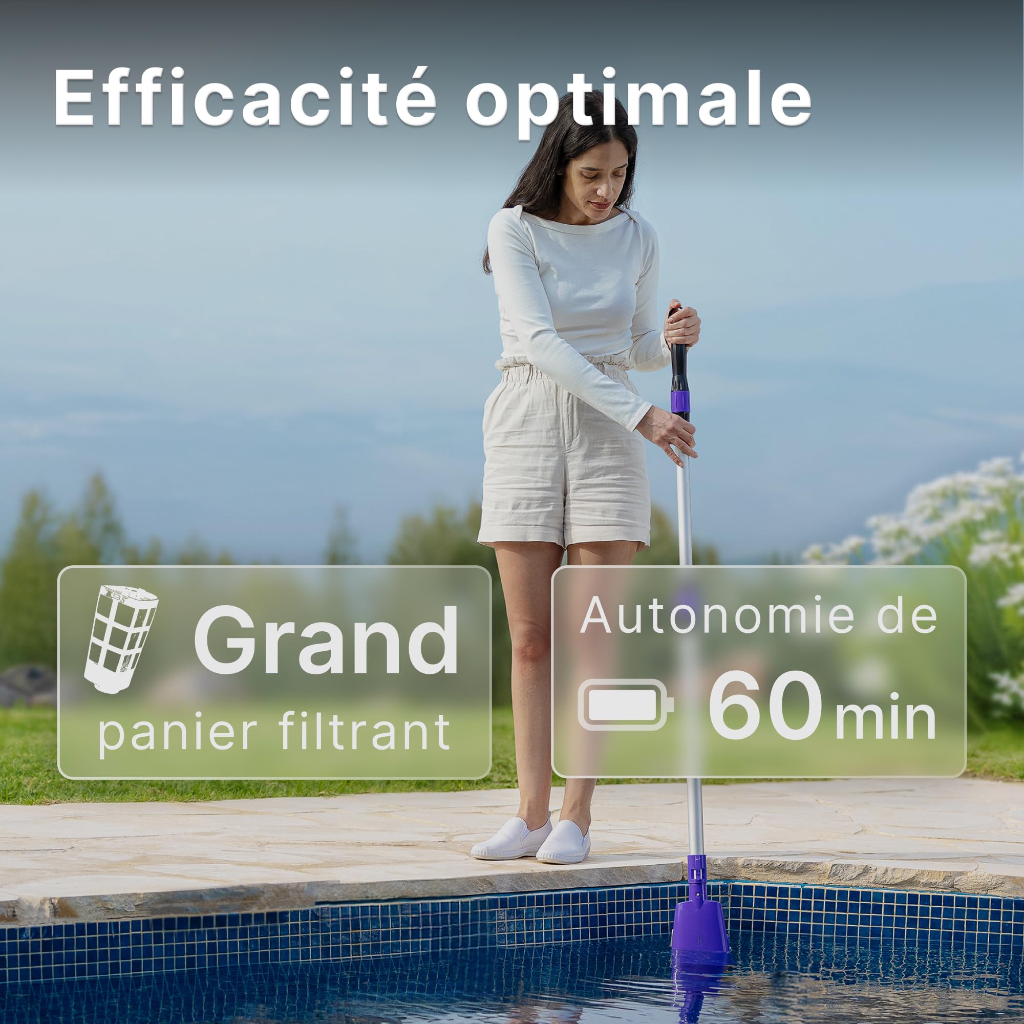Niya AquaSweep S1 Aspirateur de Piscine sans Fil avec Manche télescopique, Aspiration puissante, Nettoyage des Coins Difficiles d’accès, Autonomie de 60 Min, pour Piscines Hors-Sol et enterrées, Spas