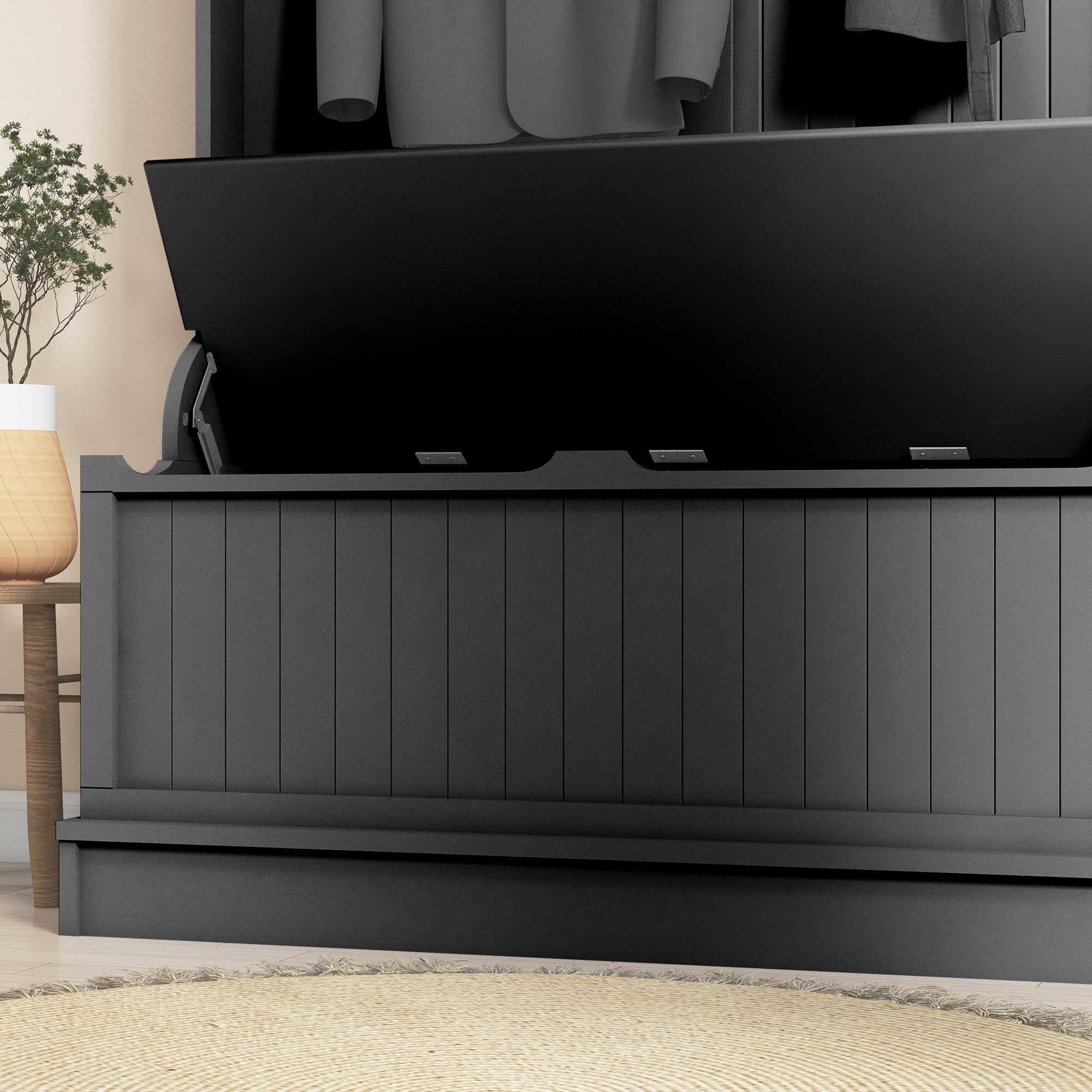 HOMCOM Perchero Zapatero, Perchero Entrada Recibidor con Banco de Almacenamiento y 5 Ganchos, Estilo Moderno, para Pasillo Dormitorio, 96x34x179,7 cm, Negro