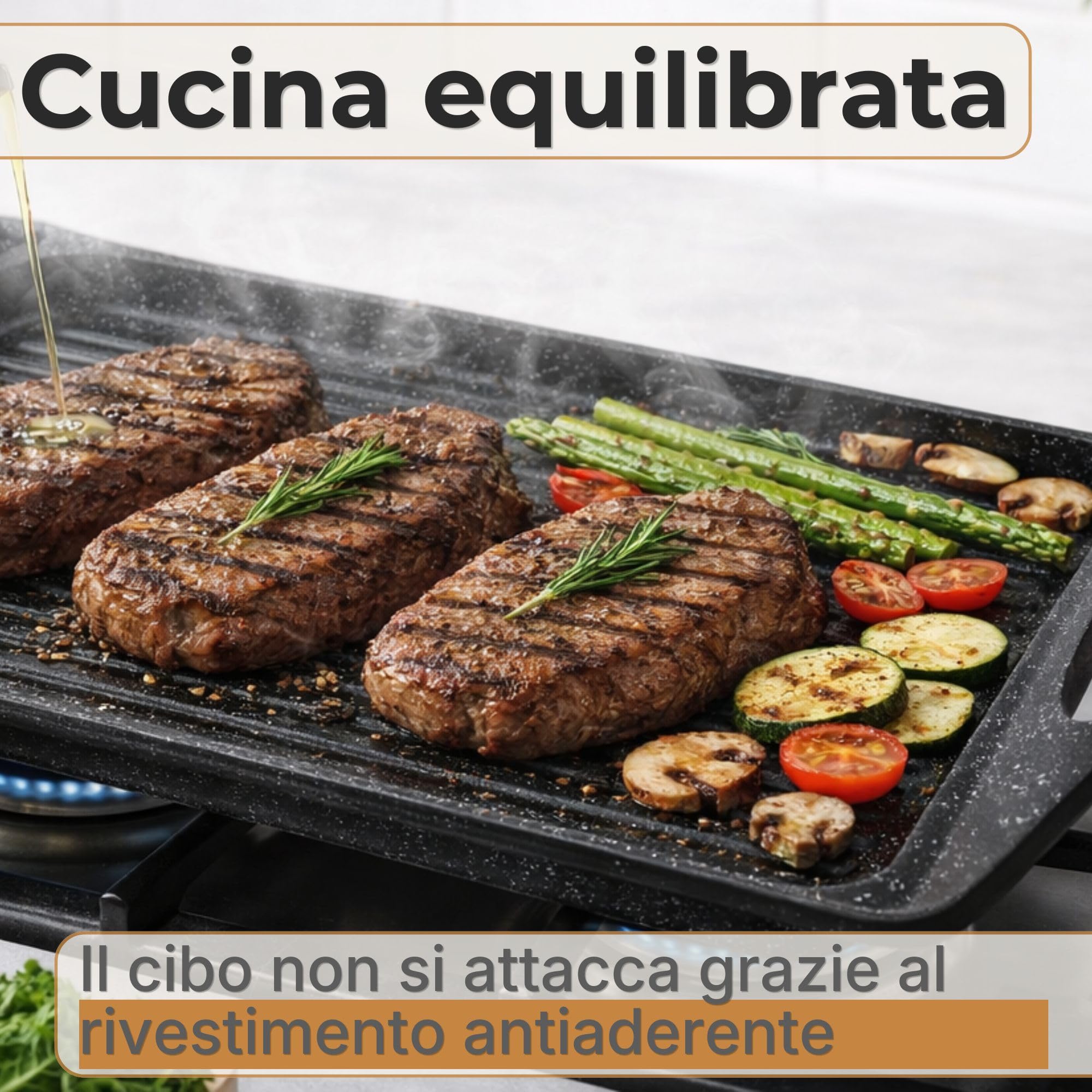 NAMAI - Bistecchiera Induzione Rettangolare, 45,5 CM x 27 CM | Rivestimento Antiaderente, Alluminio Pressofuso, Adatta In Lavastoviglie, Adatta a Tutti i Piani Cottura