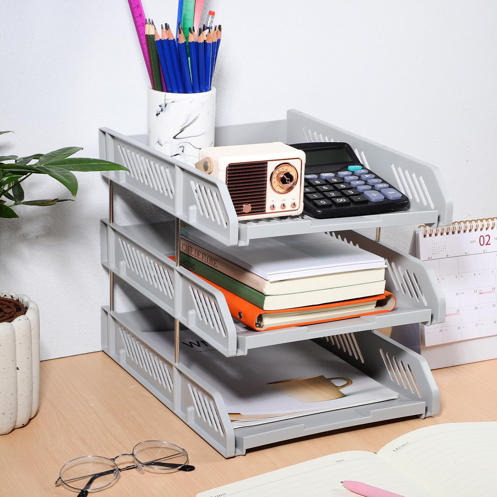 Abaodam Organizer per Documenti da Scrivania in Plastica Multi-strato Design Salvaspazio Elegante per Ufficio e Casa, Supporto File e Quaderni Funzionale
