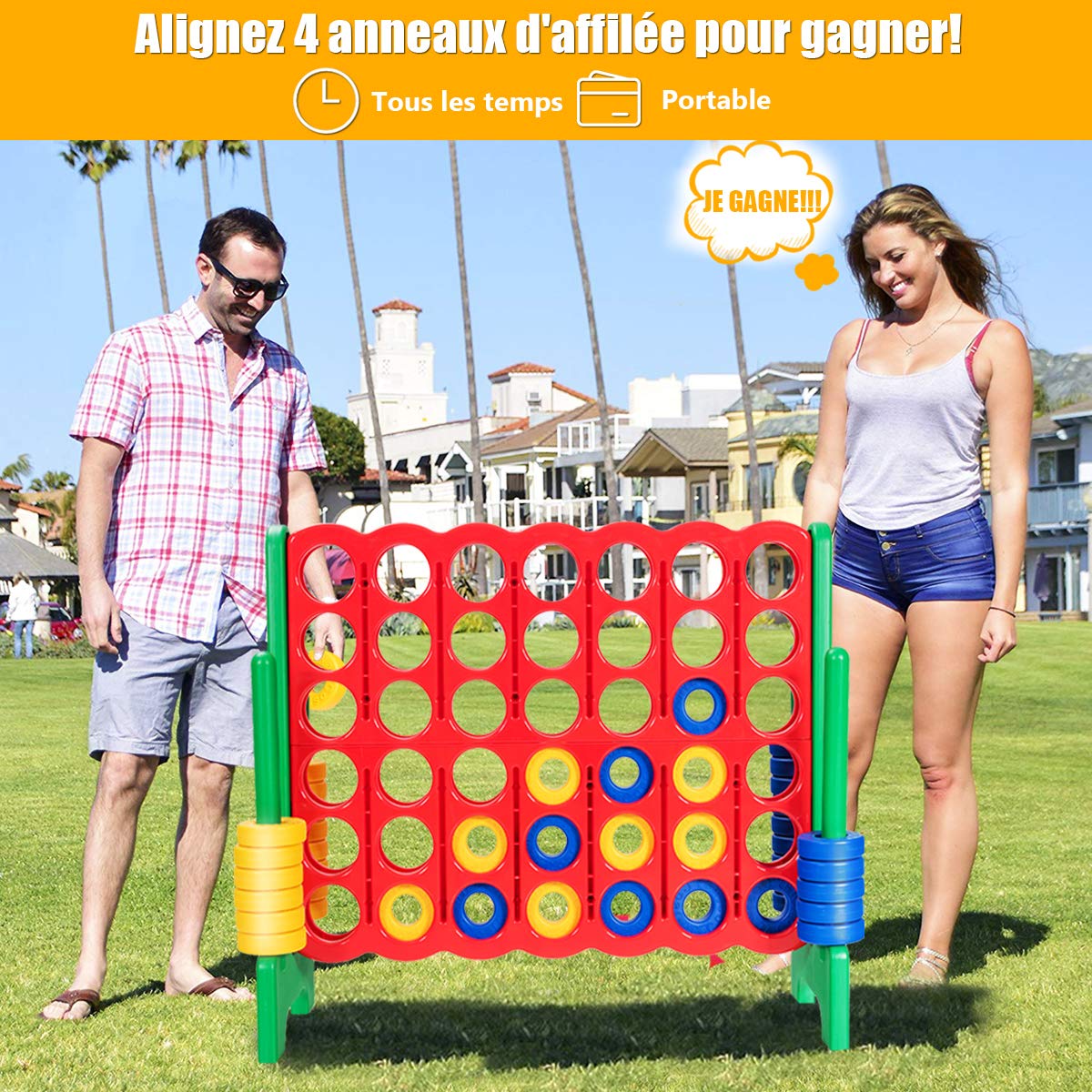 GOPLUS Puissance 4 Géant,Jeu de Société Puissance 4 avec 42 Anneaux et Curseurs pour Redémarrage Rapide, Jeu de Stratégie pour Enfants, 120 x 42 x 104 cm, Vert