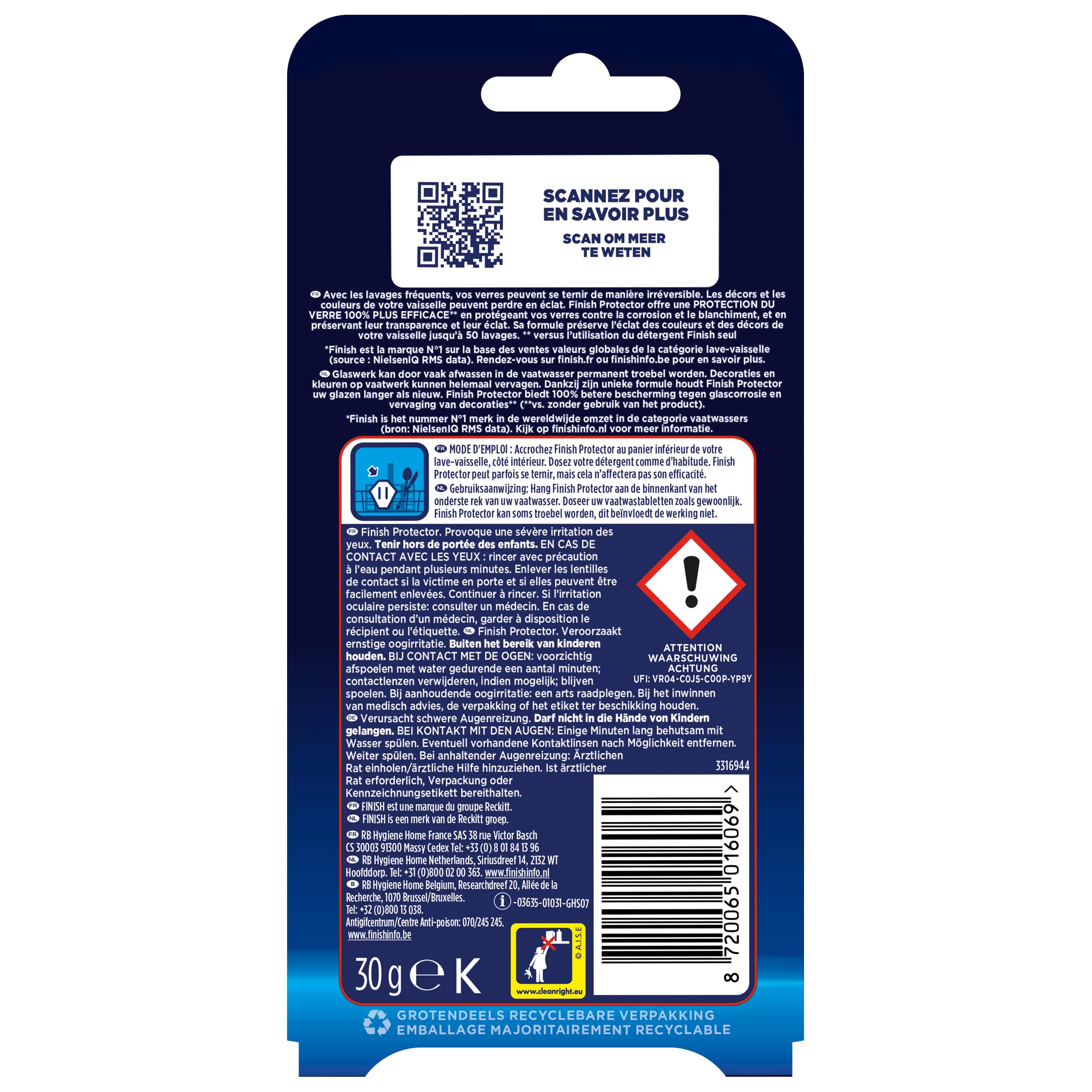 Finish Protector Produit Lave-vaisselle Protecteur des verres 200 lavages Lot de 4