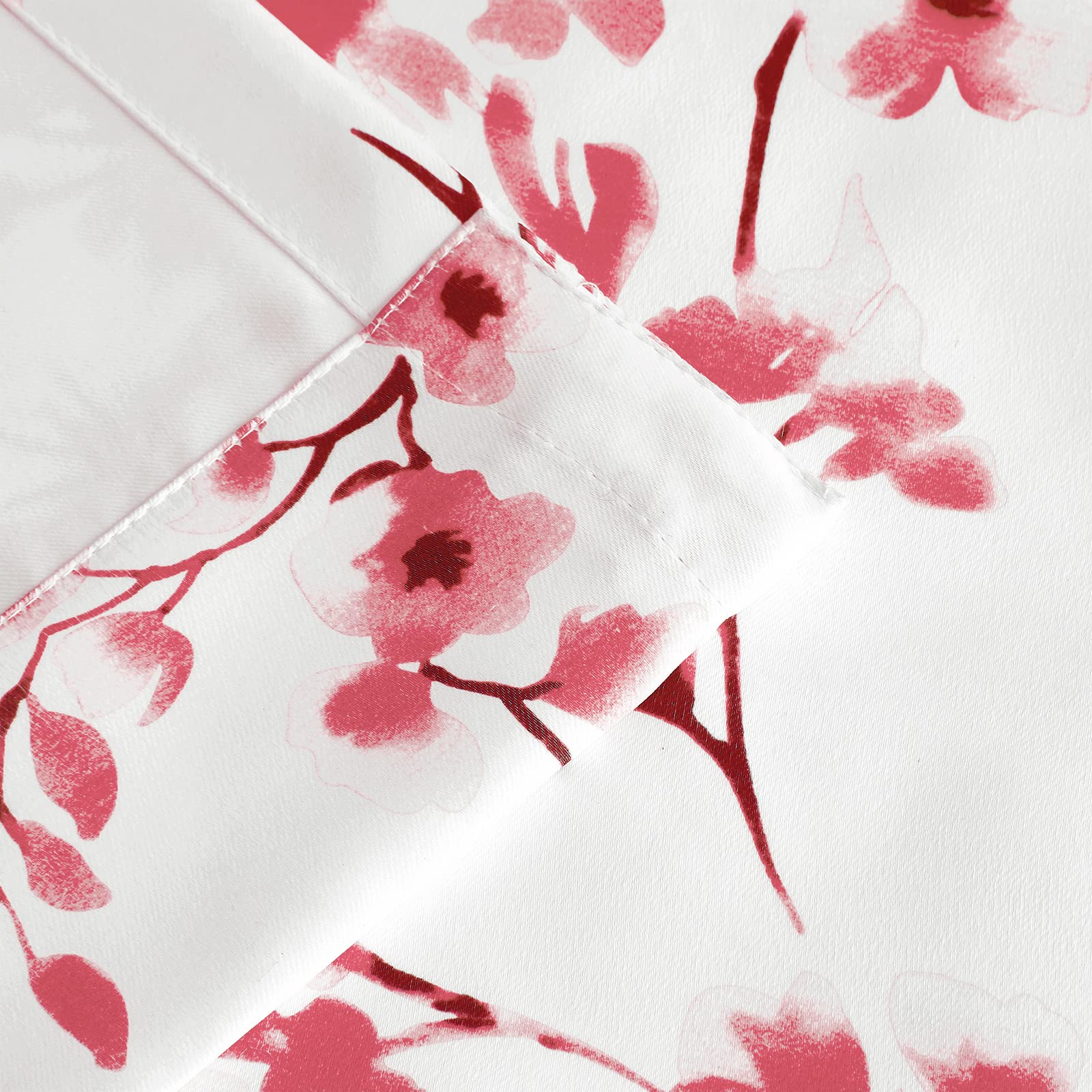 Melodieux Floral Curtains 63 Inch Length for Living Room Farmhouse Pink Apricot Flower Print White Decorative Grommet Drapes - Image 4
