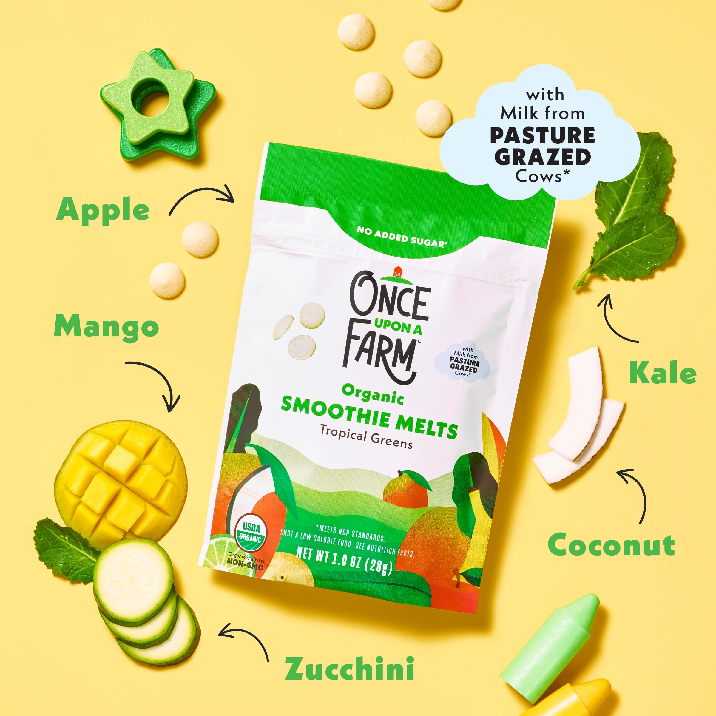Once Upon a Farm Batido orgánico derretido, verde tropical, 8 unidades