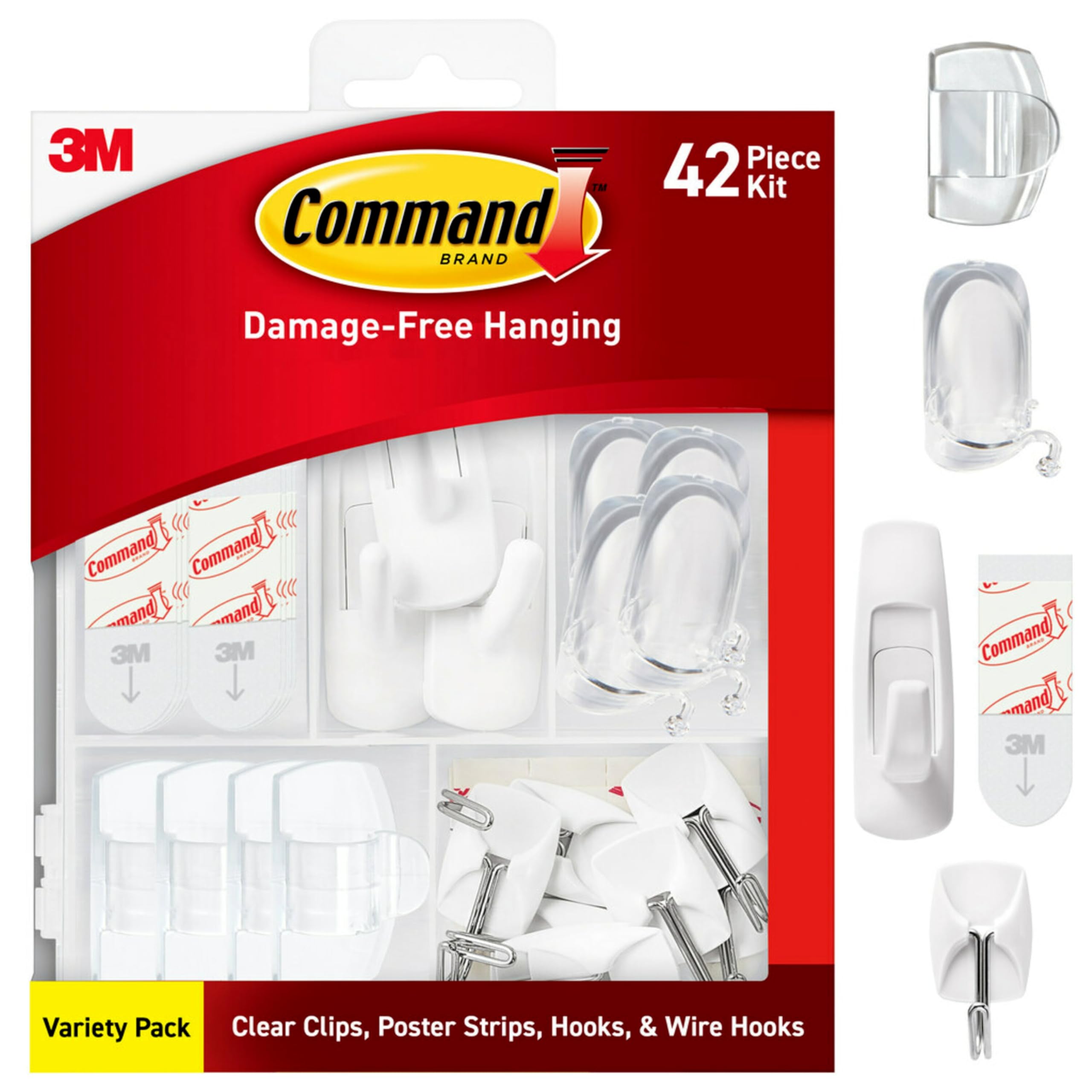 Command Hang and Decorate Kit, 6 Small Toggle Hooks, 2 Medium Utility Hooks, 4 Medium Cord Clips, 10 Light Clips, and 20 Poster Strips, Dorm Room Essentials