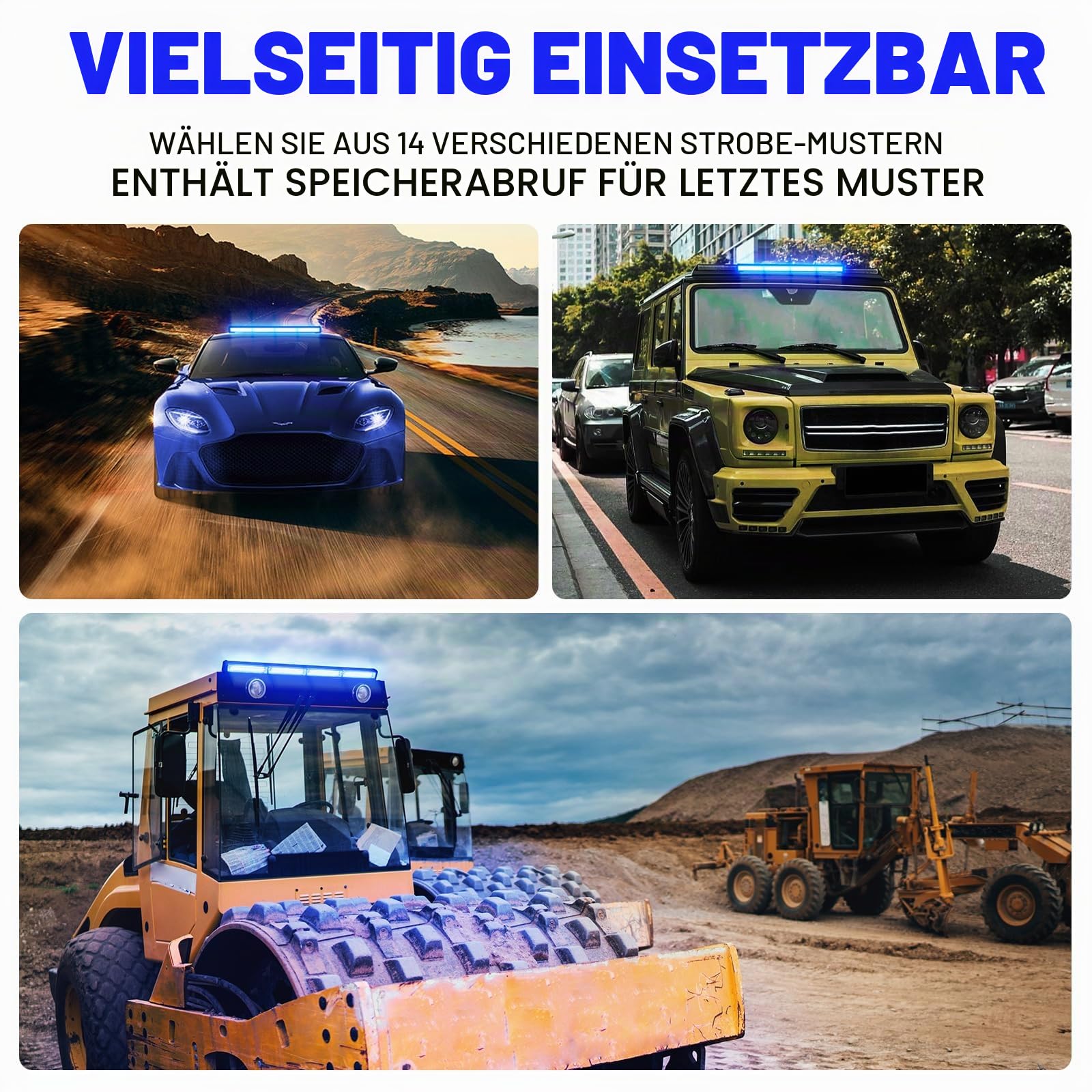 58 cm LED Rundumkennleuchte 80W Blau Rundumleuchte für Auto Anhänger Wohnwagen SUV -17 Blinkende Stroboskop-Modi…