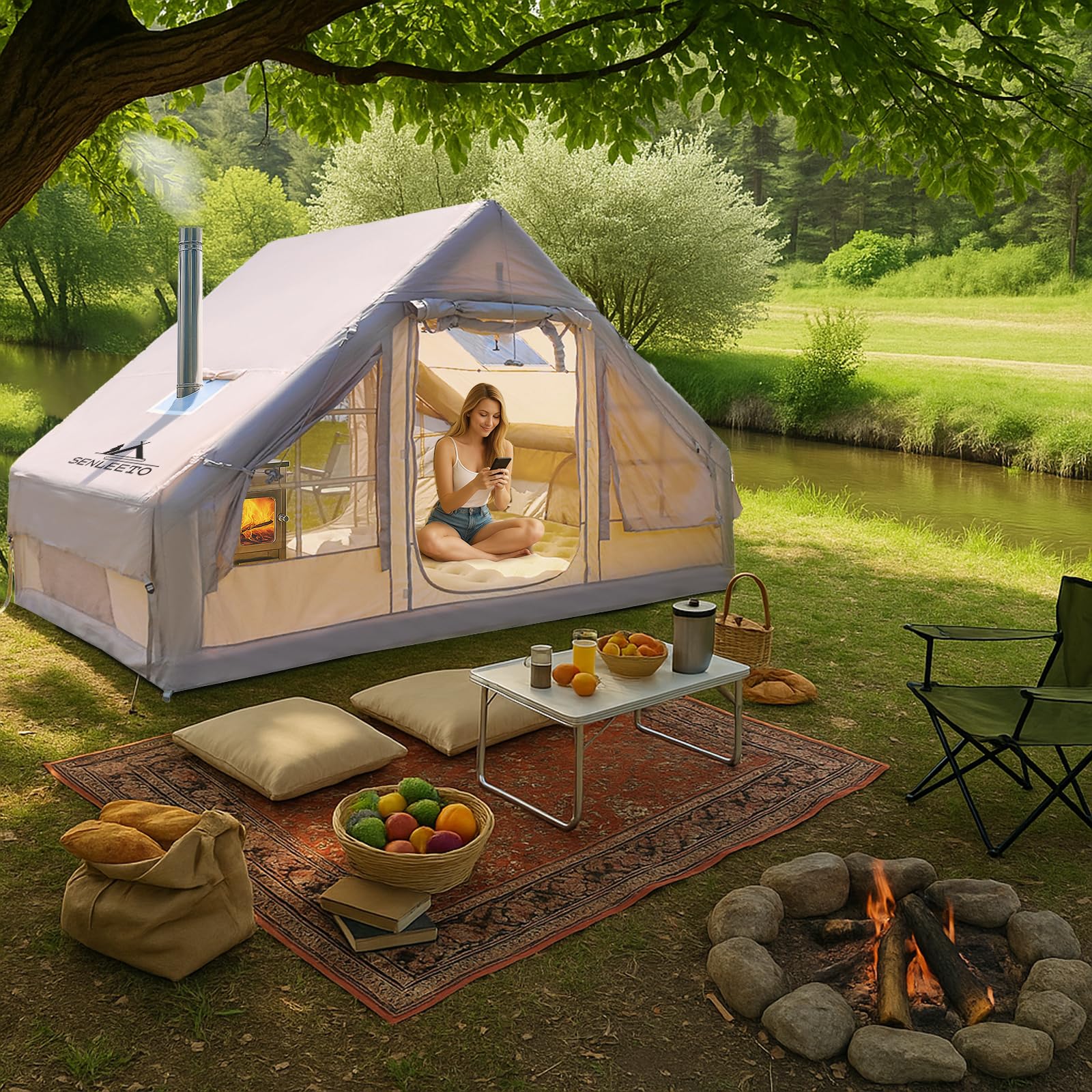 Inflatable Tents for Camping, Large Inflatable Camping Tent with Hand Pump, Easy Setup Tents for 4-6 People, Portable Glamping Tent