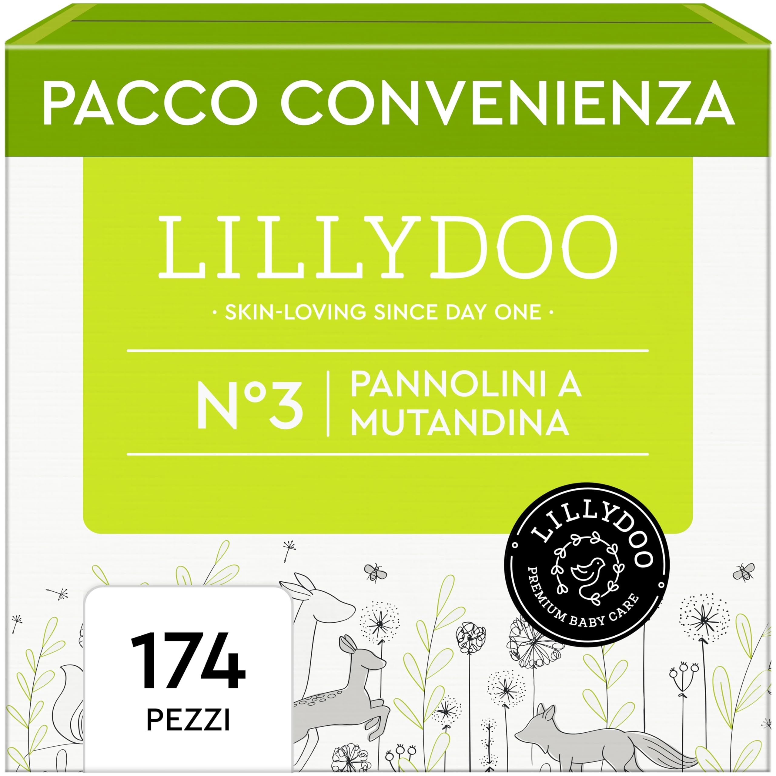 Pannolini a mutandina LILLYDOO -Taglia 3 (6+ kg), pacco scorta (174 unità), nuove tasche pipì e pupù, massima protezione, 0% profumi e lozioni, ideali per pelli sensibili, dermatologicamente testati