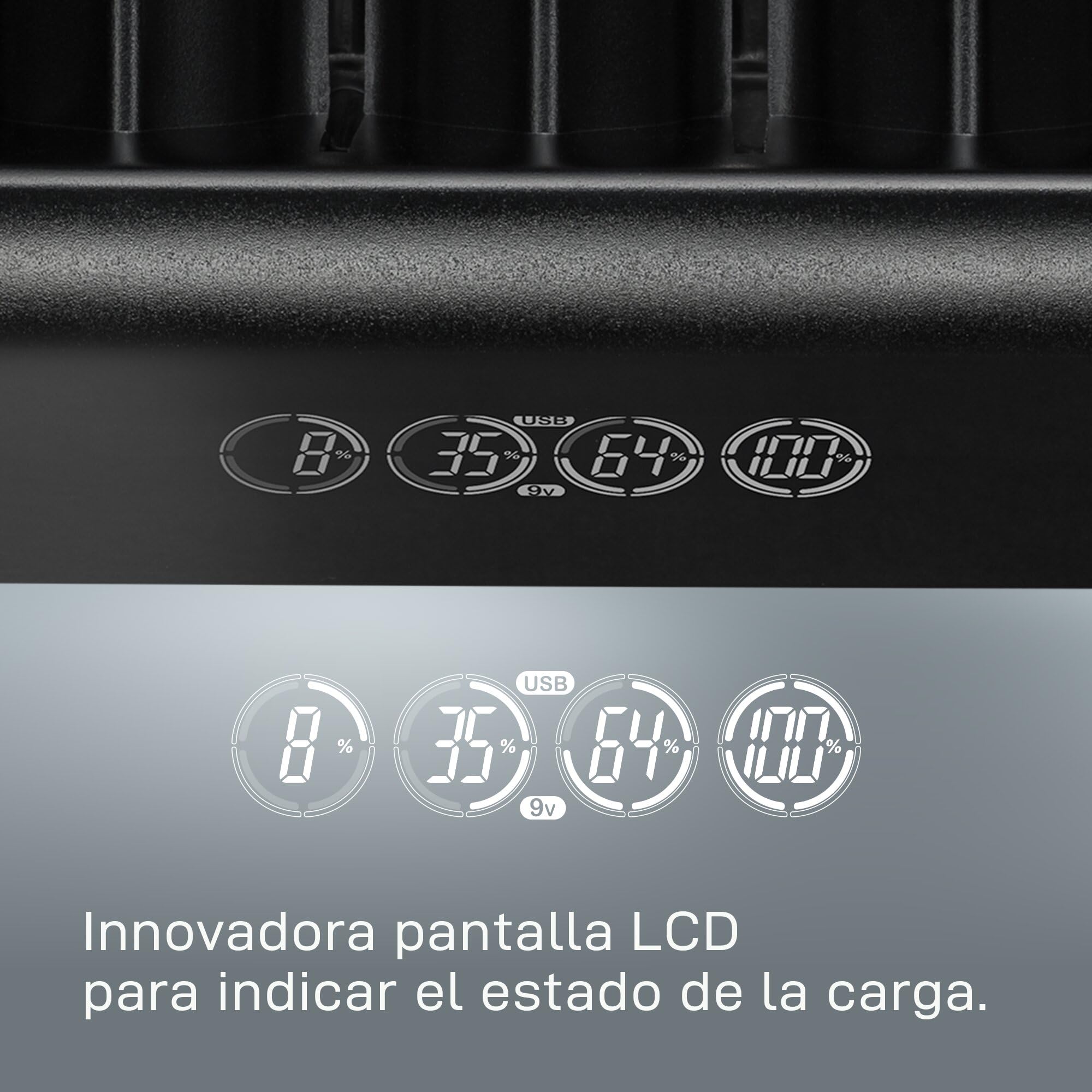 VARTA Cargador de Pilas, Cargador para Pilas AA/AAA/C/D/9V Recargables y Dispositivos USB, LCD Universal Charger+, Carga por Ranura única, no Equipado | para pilas recargables NiMH, con fuente de alimentación/adaptador de coche 12 V