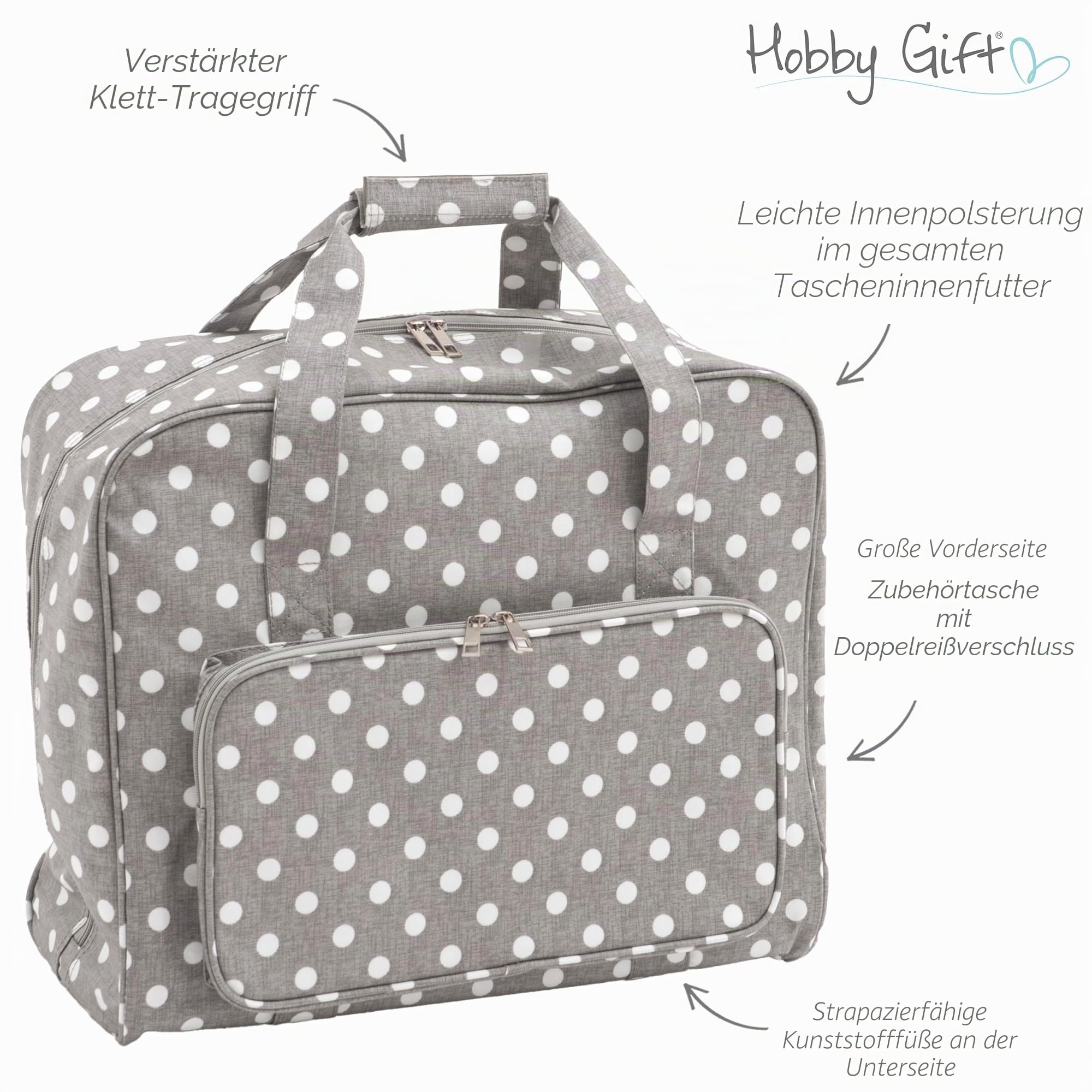 Hobby Gift MR4660 8 Value Collection: Nähmaschine Beutel: Matt PVC: Grau Leinen, Baumwolle, Grey Polka Dot, 20 x 43 x 37 cm