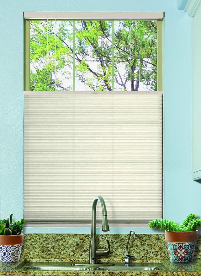 BlindsAvenue Cordless Top Down Bottom Up Cellular Honeycomb Shade, 9/16" Single Cell, Light Filtering, Fawn, Size: 36.5" W x 72" H