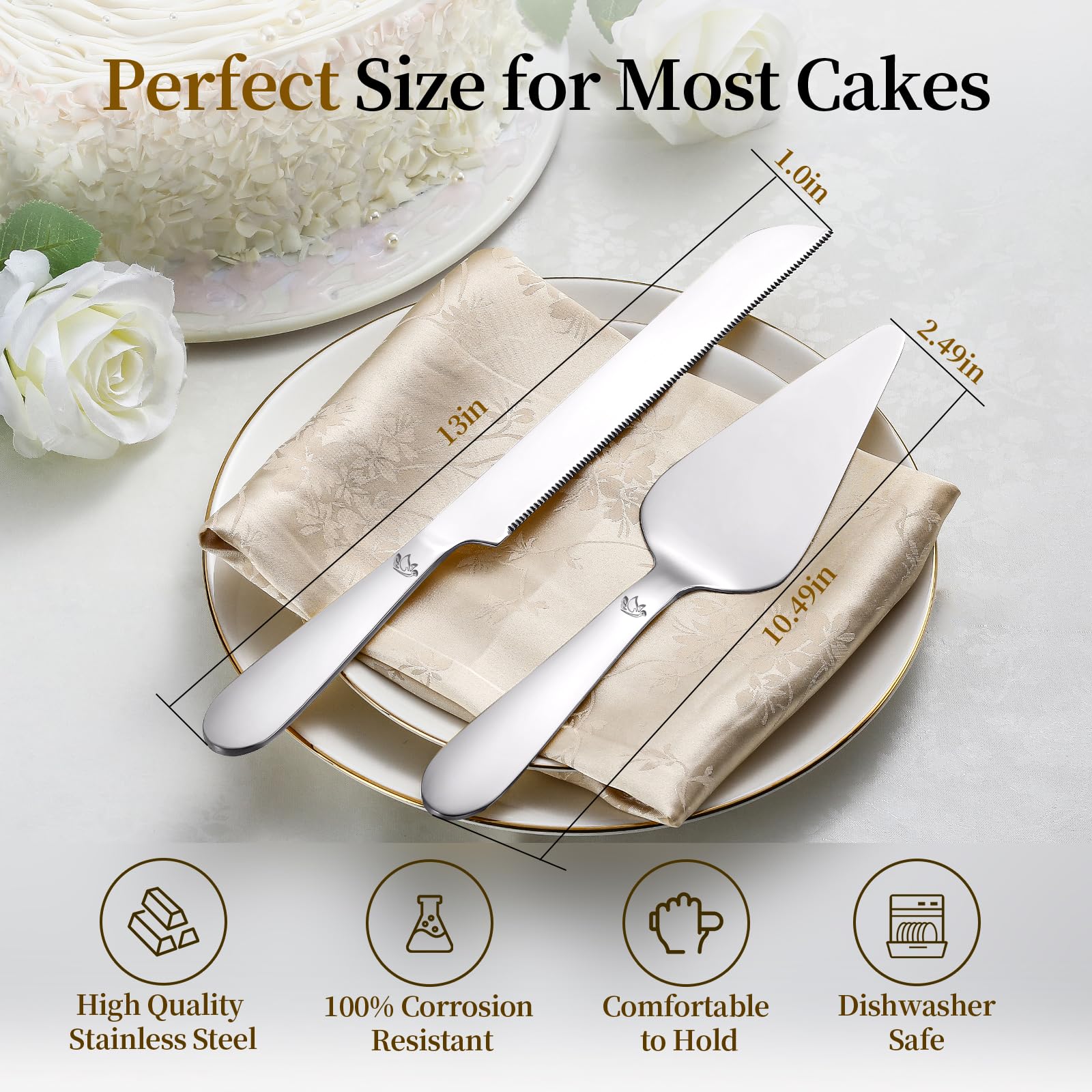 Snapklik.com : Cake Cutting Set For Wedding - Extended Cake Knife And Server  Set Thickened Stainless Steel 13.0\, image size:1600x1600