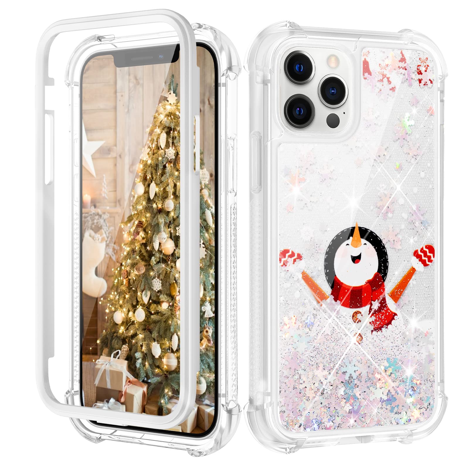 Amazon Com Caka Christmas Iphone 12 Pro Max Case Iphone 12 Pro Max Case Christmas Glitter For Women Girls With Screen Protector Full Body Protective Phone Case For Iphone 12 Pro Max 6 7