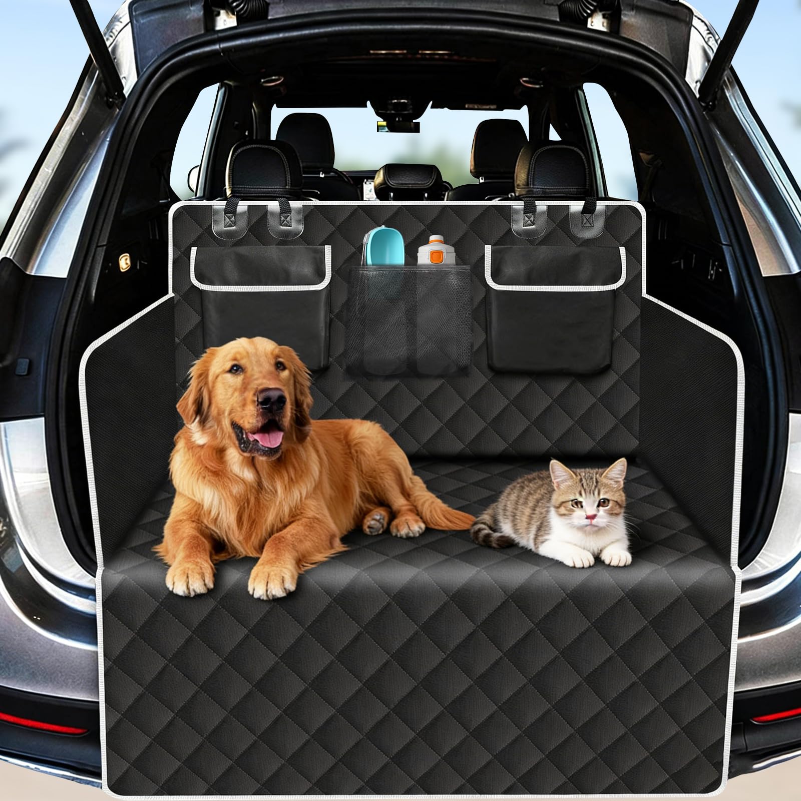 MFUSUL Protezione per bagagliaio per cani, coperta per auto, protezione per il bagagliaio, per cani, impermeabile, antigraffio, con 3 scomparti, universale, per il trasporto e il trasporto per cani
