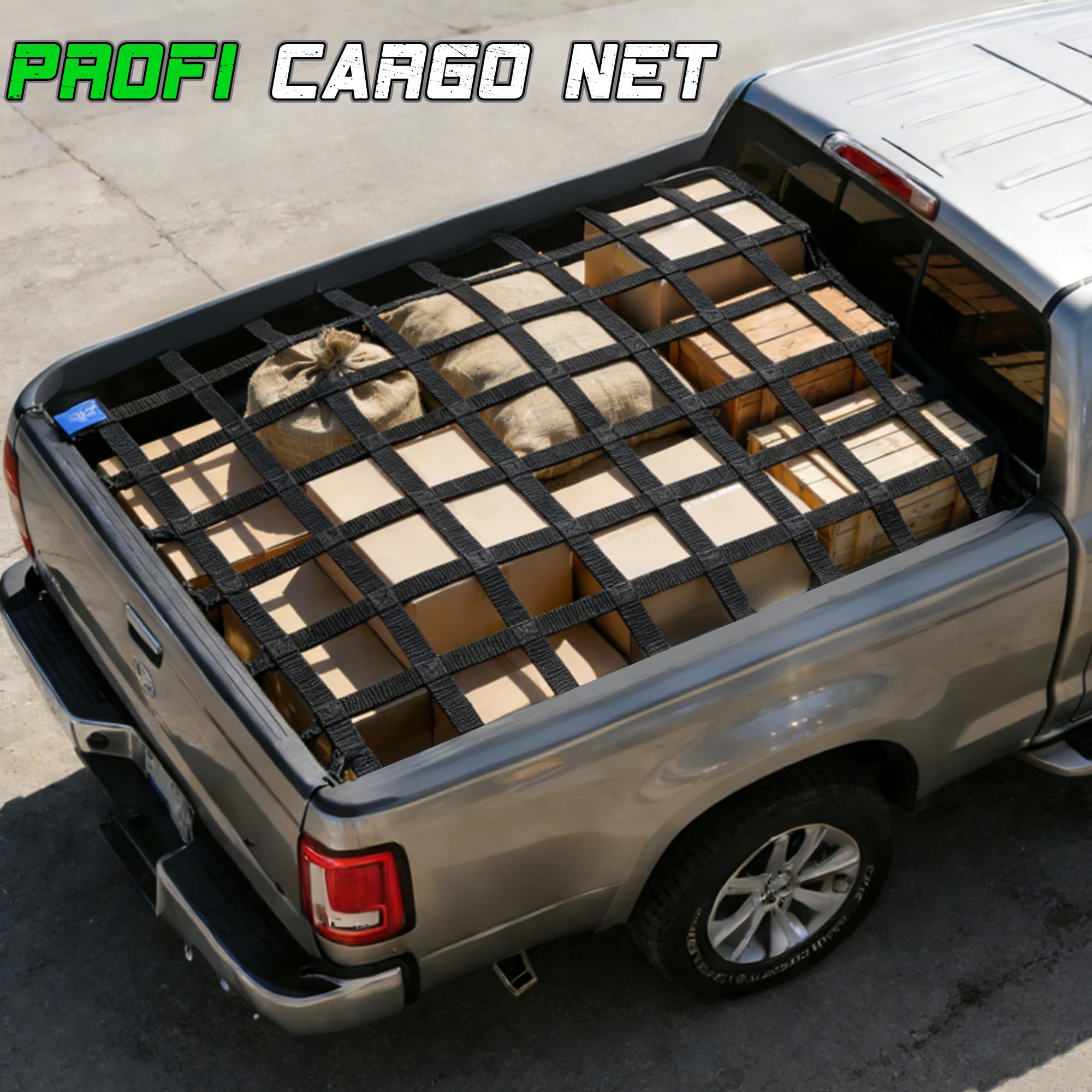 STARLEAPARTS Gepäcknetz für Pickup LKW 1,27x1,07m, Cargo Net für Anhänger, BS:500KG, S Haken, Frachtnetz Reißfest mit 4 Festen Gurten, Verstellbar Ladungssicherungsnetz für SUV Truck Auto