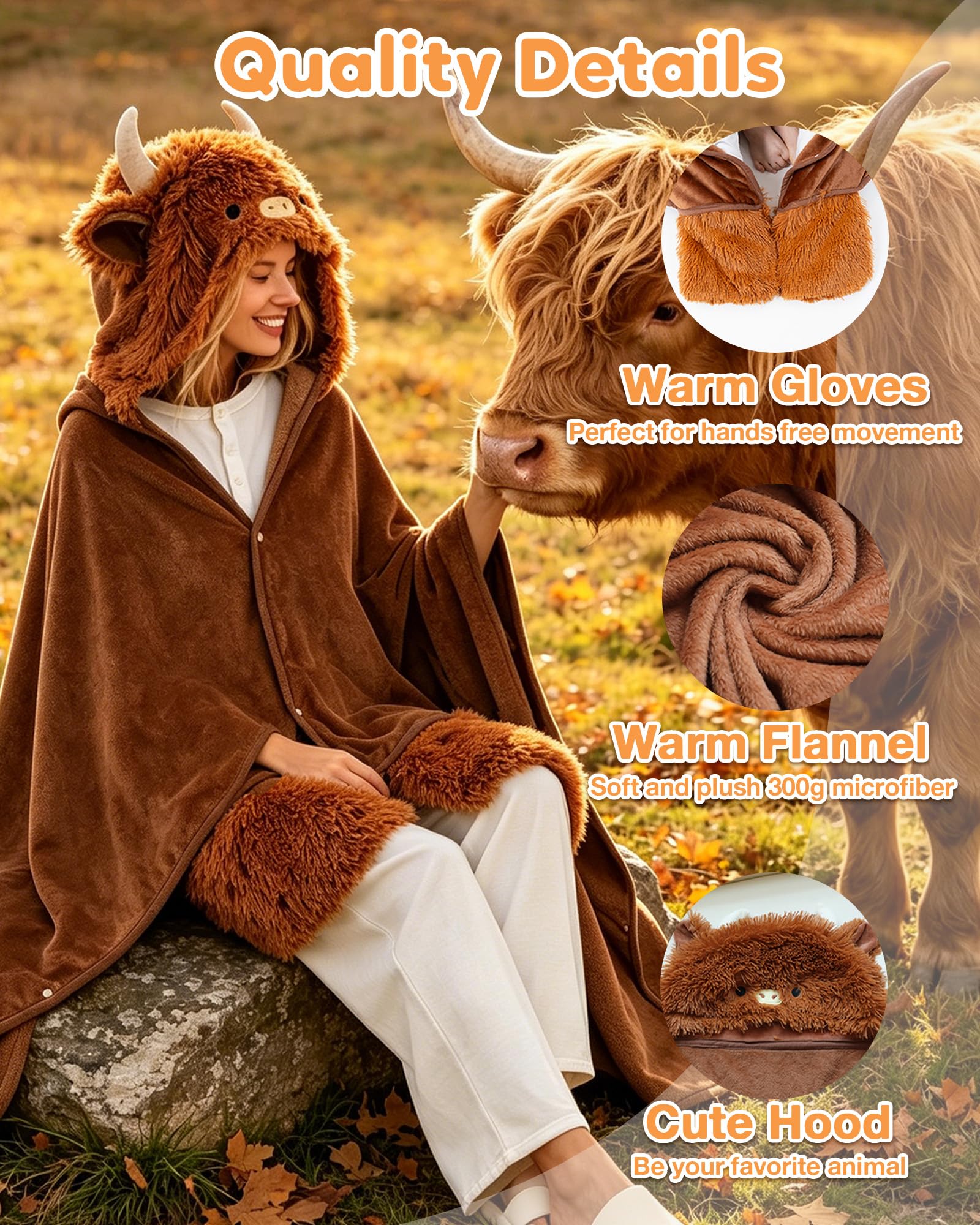 SQEQE Coperta indossabile oversize indossabile con cappuccio Kawaii coperta con cappuccio regali per donne ragazze uomini adulti 127 x 152 cm