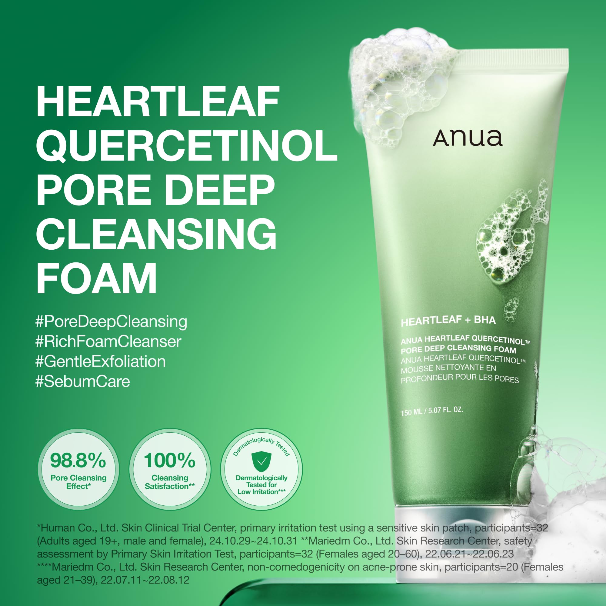 ANUA Heartleaf Nettoyant Visage Moussant – Mousse Nettoyante Acide Salicylique (BHA), Nettoyage Profond des Pores & Points Noirs, Hydratant, Peau Sensible, Skincare Coréenne – 150ml