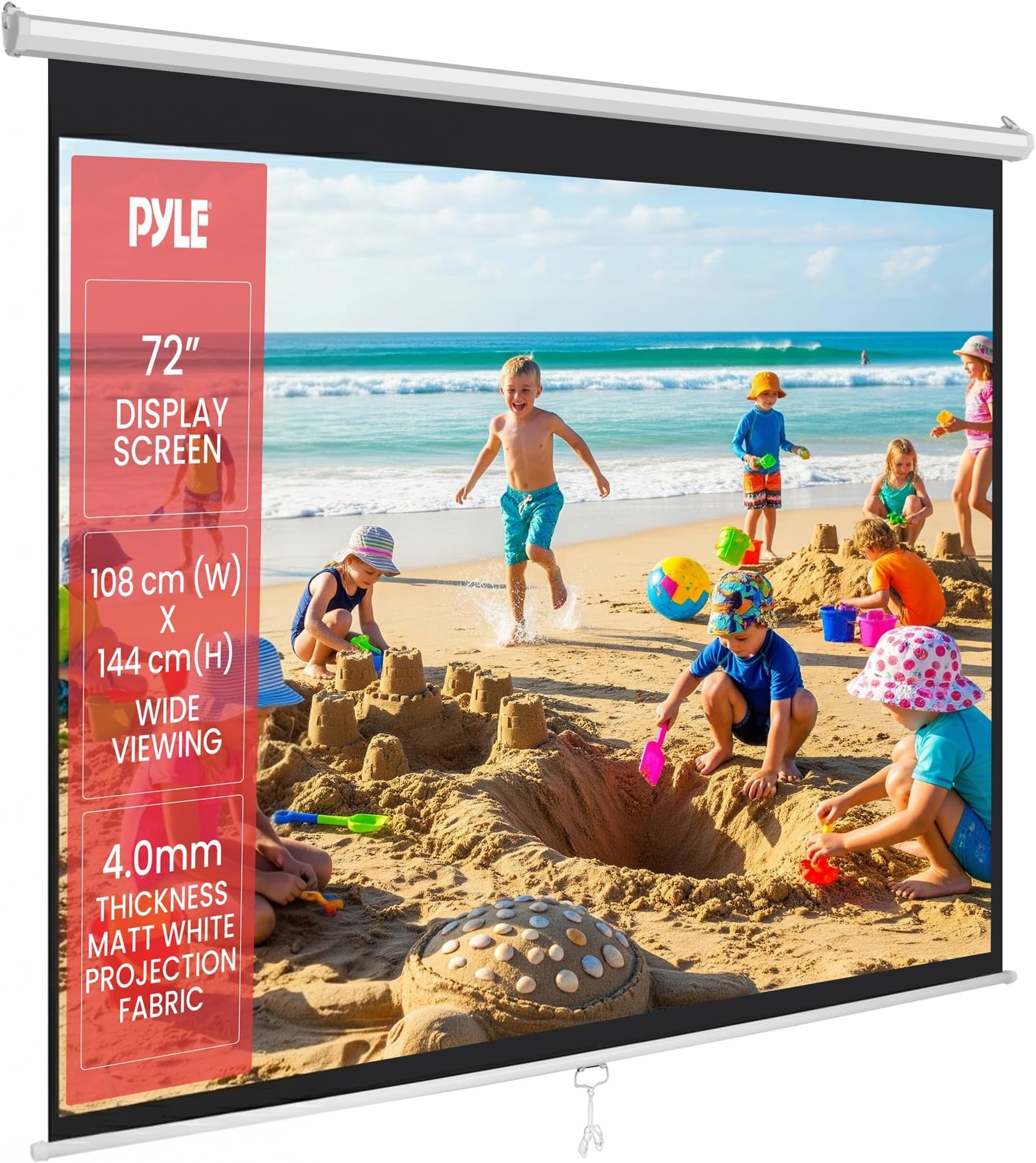 Pyle Projector Screen Pull Down Manual – 72-Inch Roll-Down Wall &Ceiling Mount Projection Screen with Black Masking Border for Home Cinema, Office or Classroom Use