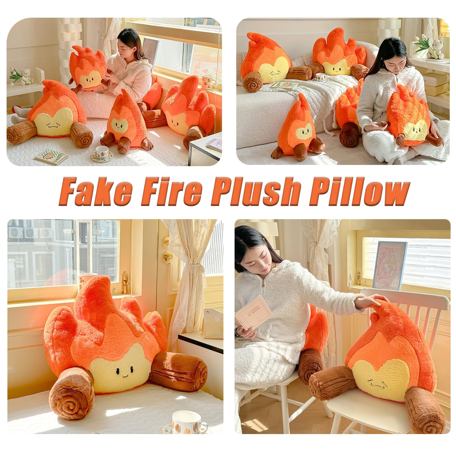Camping Pillows Funny Campfire Plush Pillow, Soft Simulation
