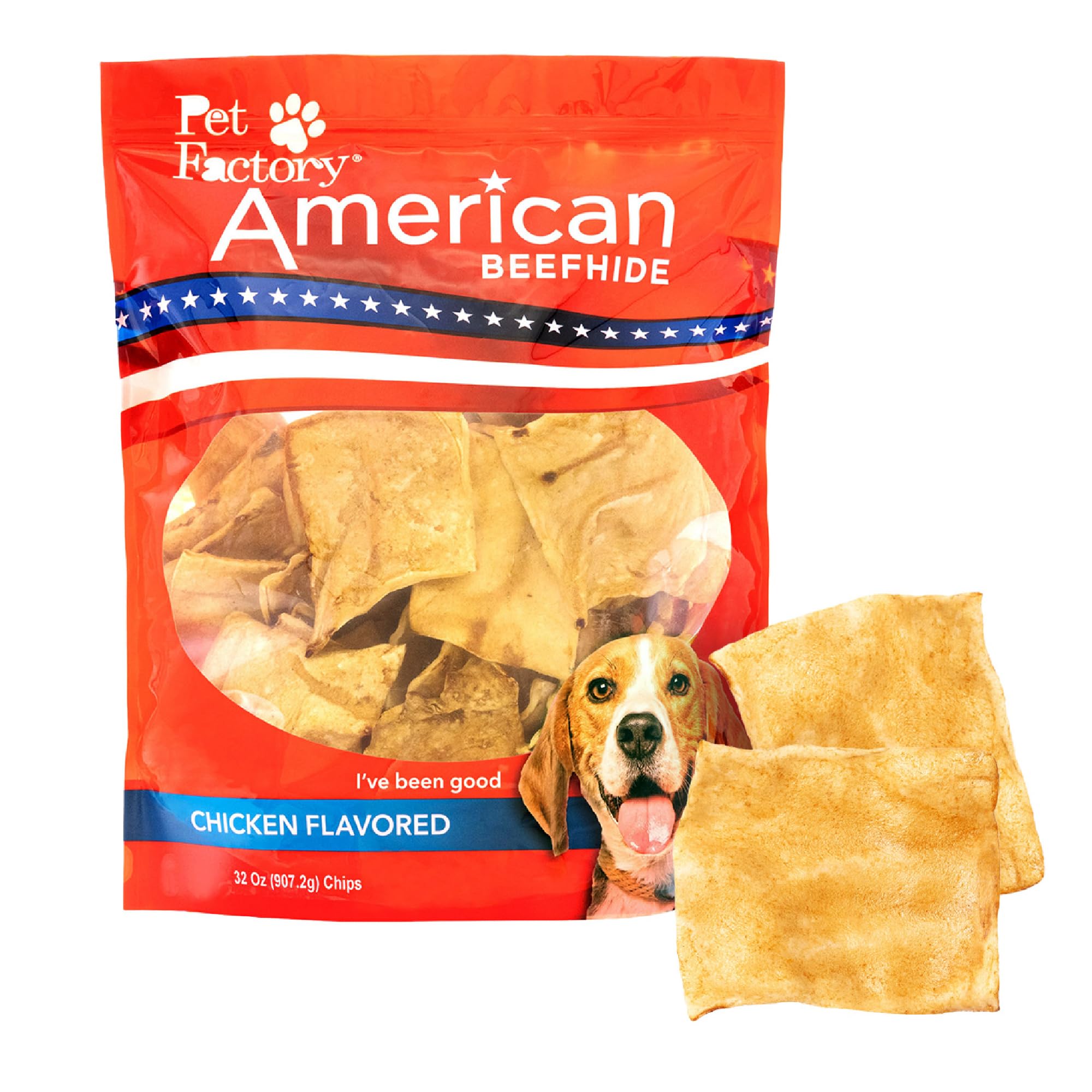 Pet Factory American Beefhide Chips Dog Chew Treats - Chicken Flavor, 32 oz