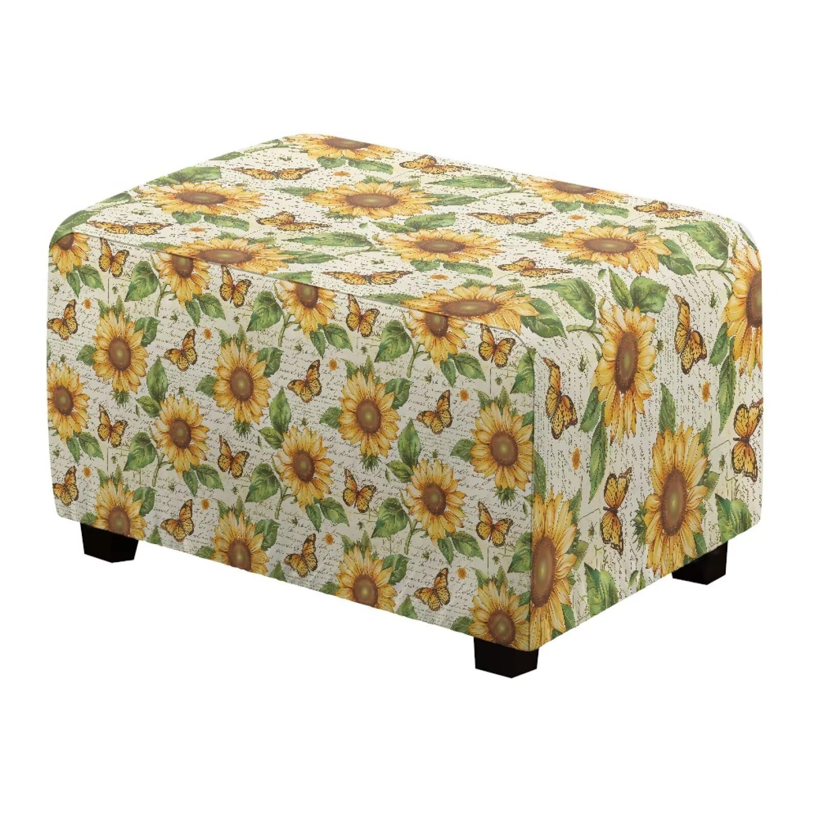 Qehuruxo Sunflower Ottoman Cover Slipcover Rectangle Stretch Footstool Protector, Anti-Scratch & Washable, Fits Living Room Pouf, Piano Bench & Storage Ottoman