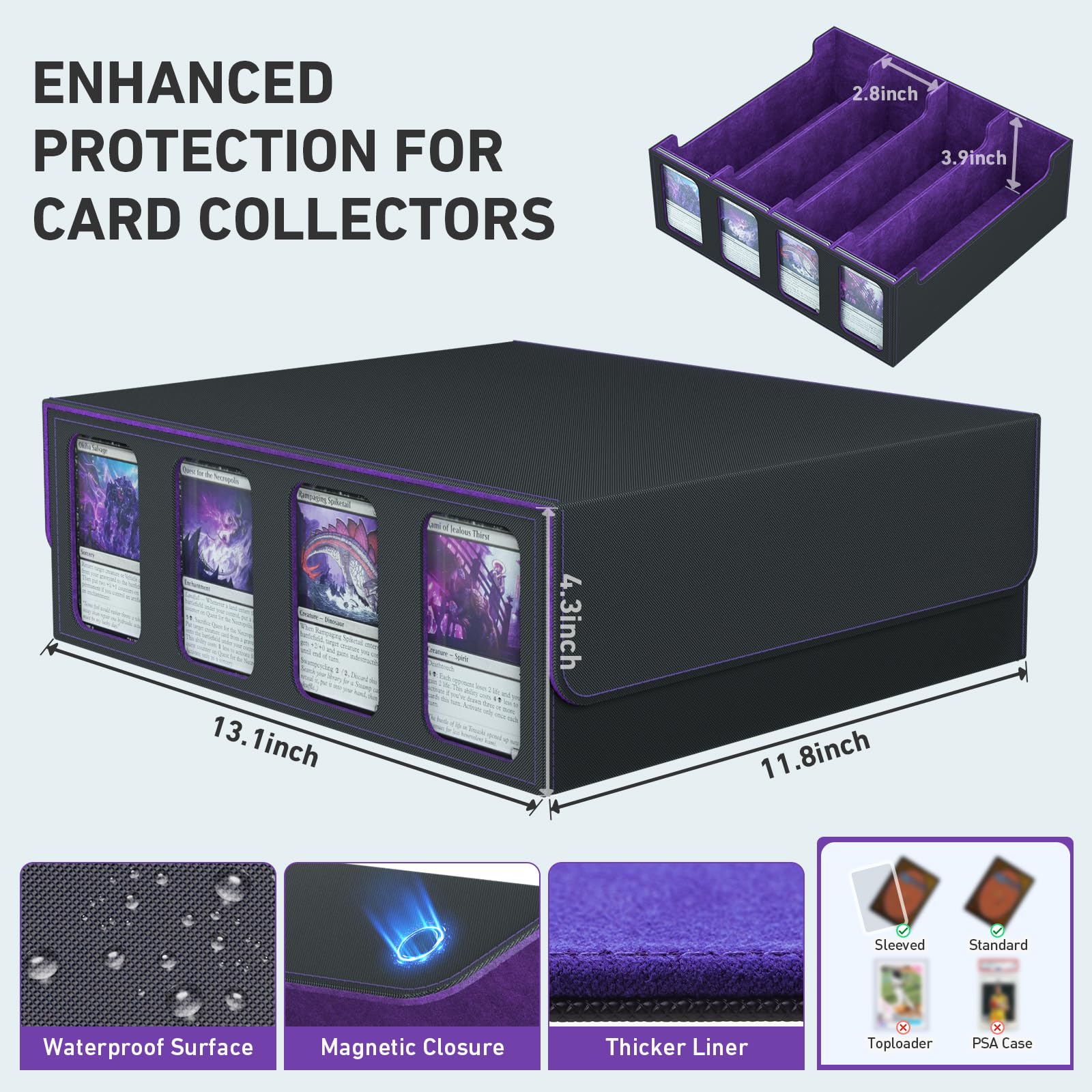 Amazon.com: SENVINI 4-Row Trading Card Storage Box, Bulk Cards Case for  3200+ Mtg tcg Magic Playing Game Card Organizer, Commander Deck Box with 4  Supports & 24 Dividers & Strap : Toys & Games