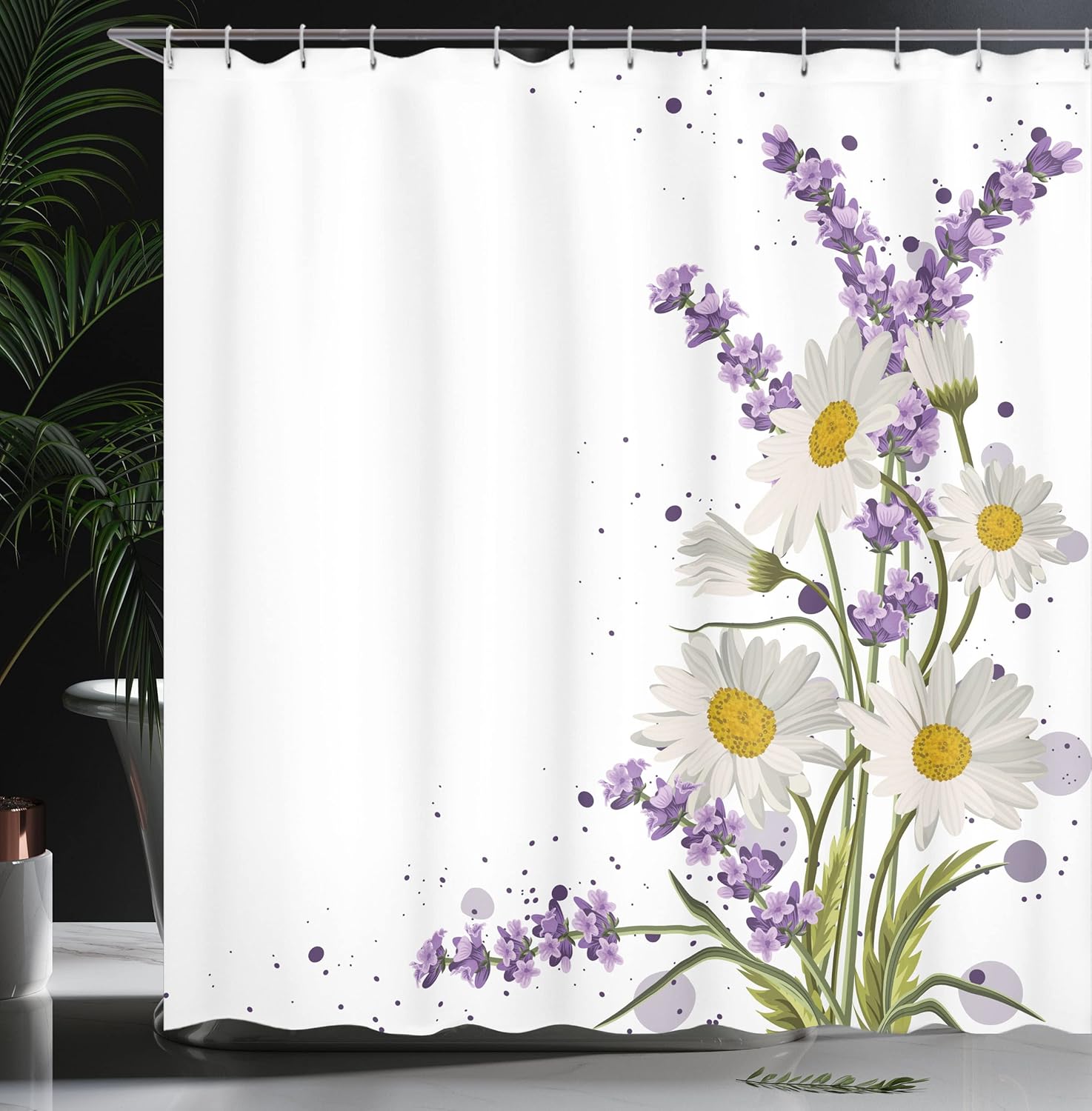 Ambesonne Lavender Shower Curtain, Vivid Bouquet with Daisies Color Slashes Scenic Modern, Cloth Fabric Bathroom Decor Set with Hooks, 69" W x 70" L, Green Marigold