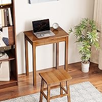 Vista 4 de Escritorio de madera maciza con cajones, escritorios estrechos de 24 x 16 pulgadas, escritorios modernos de madera de caucho de mediados de siglo