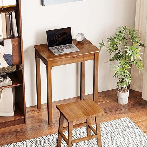 Miniatura 4 de Escritorio de madera maciza con cajones, escritorios estrechos de 24 x 16 pulgadas, escritorios modernos de madera de caucho de mediados de siglo,