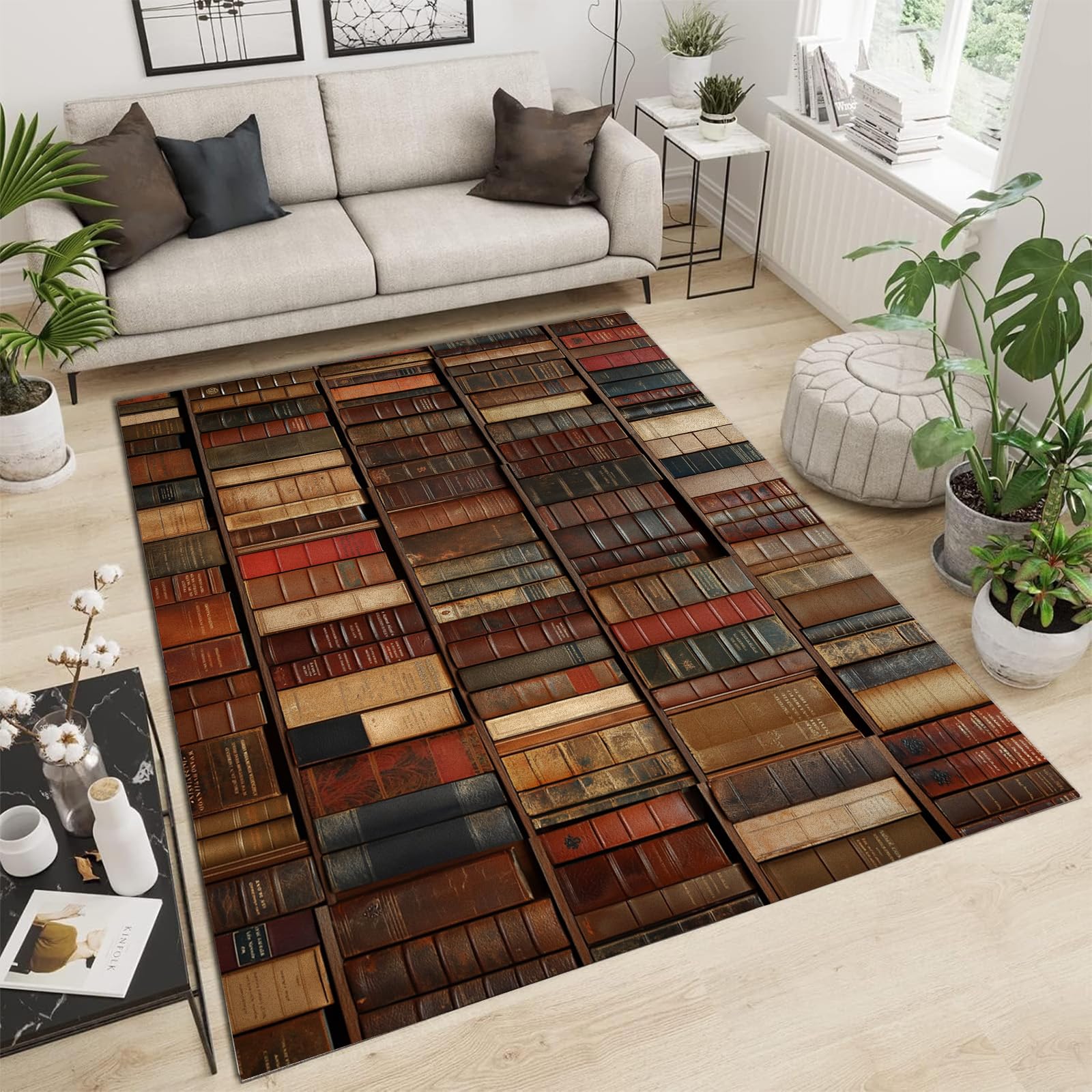 Tapis bibliothèque vintage 240x300cm lavable et antidérapant pour grand salon