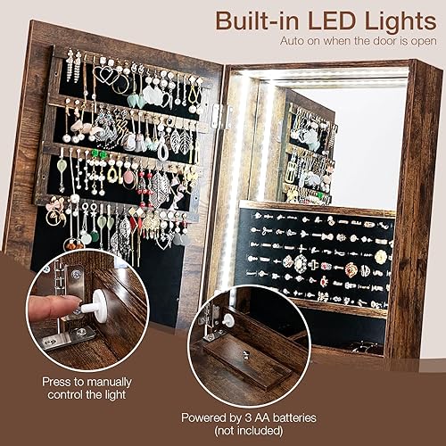 Miniatura 9 de CHARMAID Joyero con tira de luz LED armario de joyería de piso con espejo de longitud completa espejo de tocador integrado estante de maquillaje