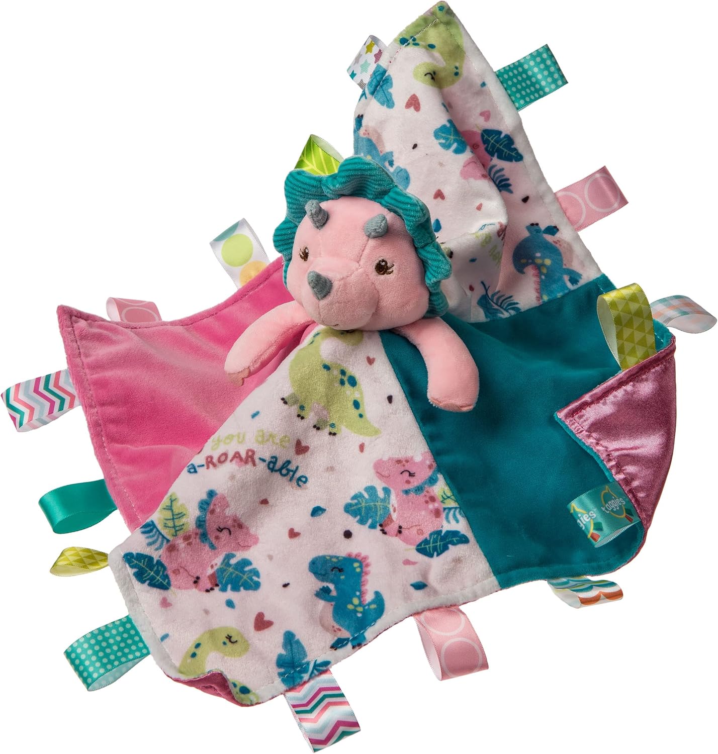 Taggies Stuffed Animal Security Blanket with Tags, 13 x 13-Inches, Aroar-a-Saurus Dinosaur