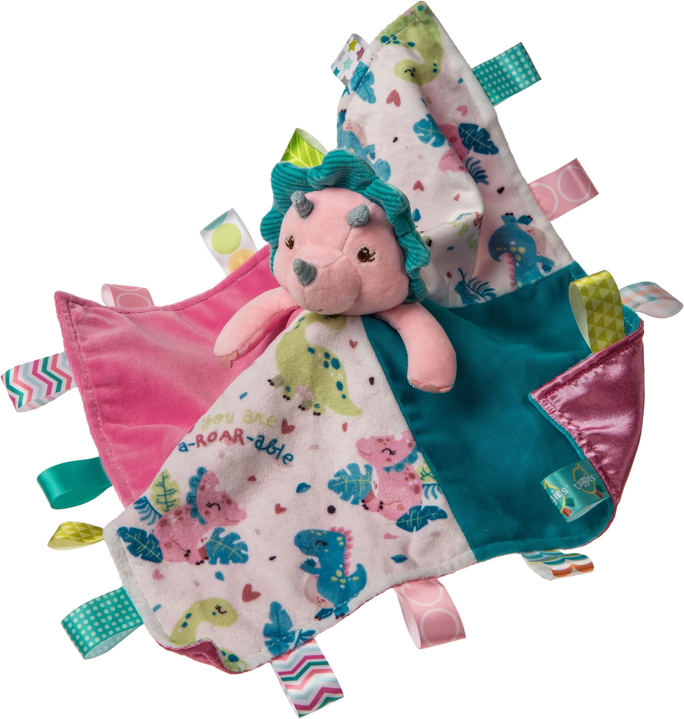 Taggies Stuffed Animal Security Blanket with Tags, 13 x 13-Inches, Aroar-a-Saurus Dinosaur