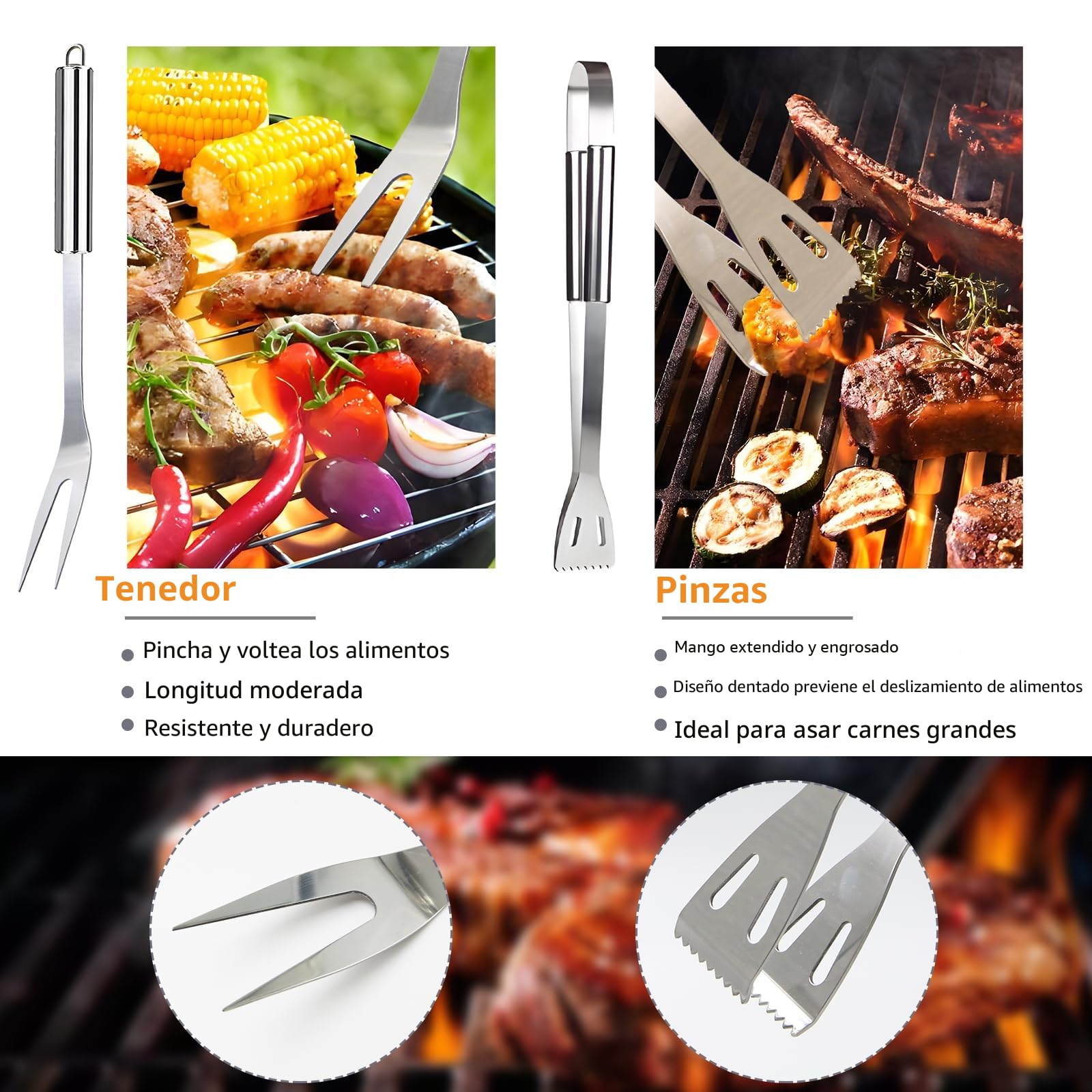 JUAUO 11Pcs Juego de Utensilios Barbacoa de Acero Inoxidable Profesionales Accesorios Barbacoas - Kit Barbacoa Prácticas con Bolsa Portatil - Herramientas Parrilla BBQ para Camping Picnic Exterior