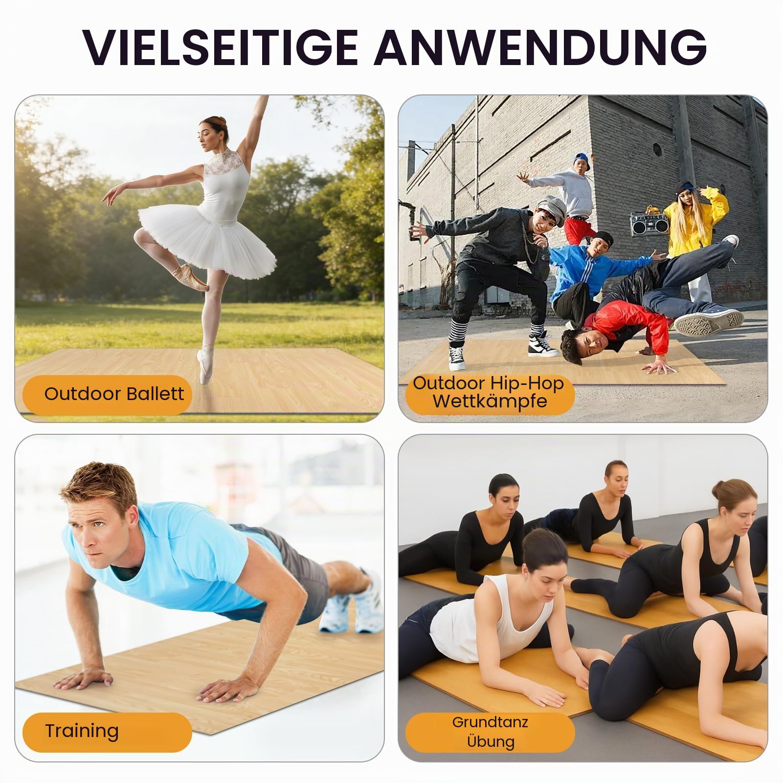 Tragbare Tanzbodenmatte, 9 x 1,2 m und 1,2 x 1,8 m, 5 mm dicke PVC-Tanzfläche für Ballett, Jazz, Pop und andere Tanzformen, rutschfester und stoßdämpfender Übungsboden für Zuhause, Studio