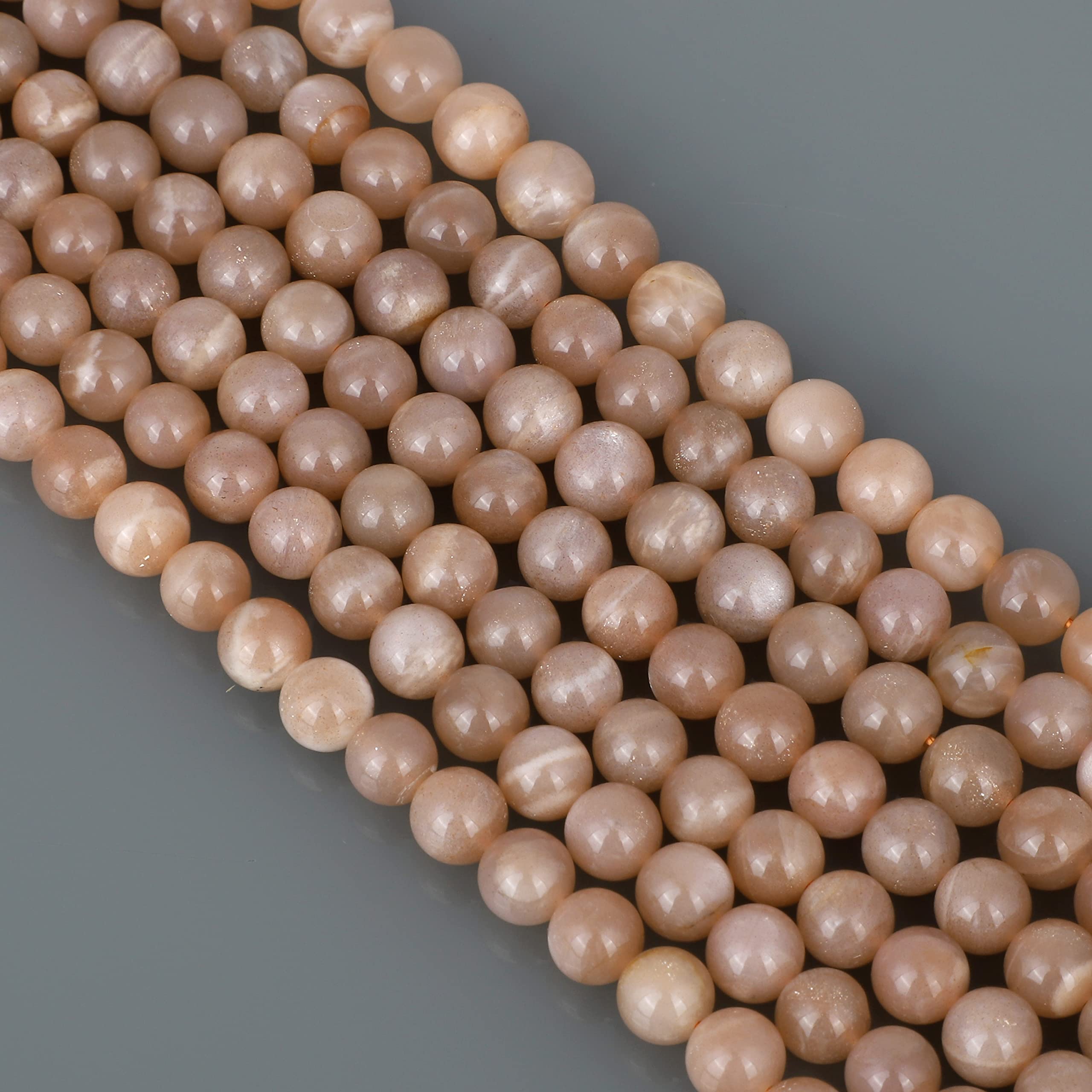 Naturalny kamień księżycowy brzoskwinia luźne koraliki sznur (8 mm) okrągły gładki żweleria tworzenie DIY - (39 cm) 1 sznurek na naszyjnik, bransoletka, kolczyki, 39 cm, Kamień szlachetny, Kamień księżycowy brzoskwinia