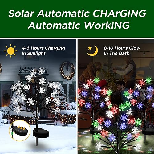 Miniatura 5 de Luces solares de camino de copos de nieve multicolor para decoraciones de Navidad al aire libre - Paquete de 2 luces de estaca de Navidad de 40 LED,