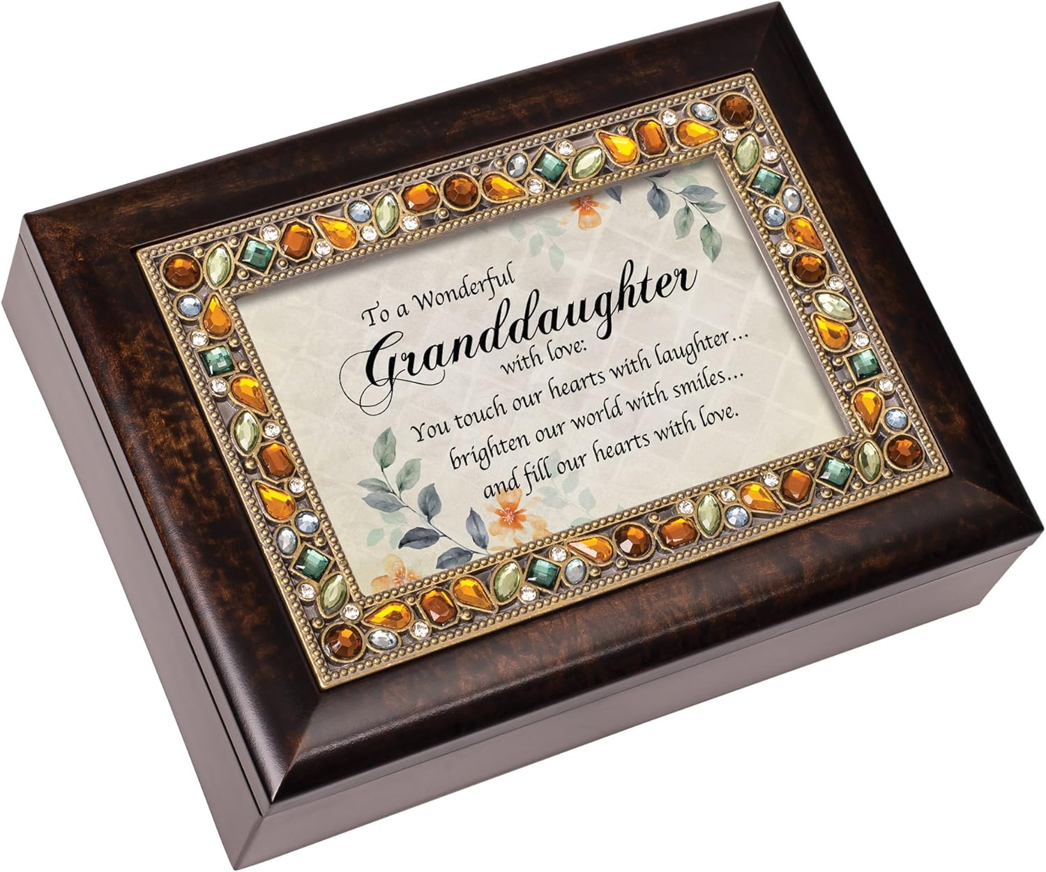 Cottage Garden Granddaughter World with Love Jeweled Amber Earth Tones Keepsake Music Box Plays You are My Sunshine