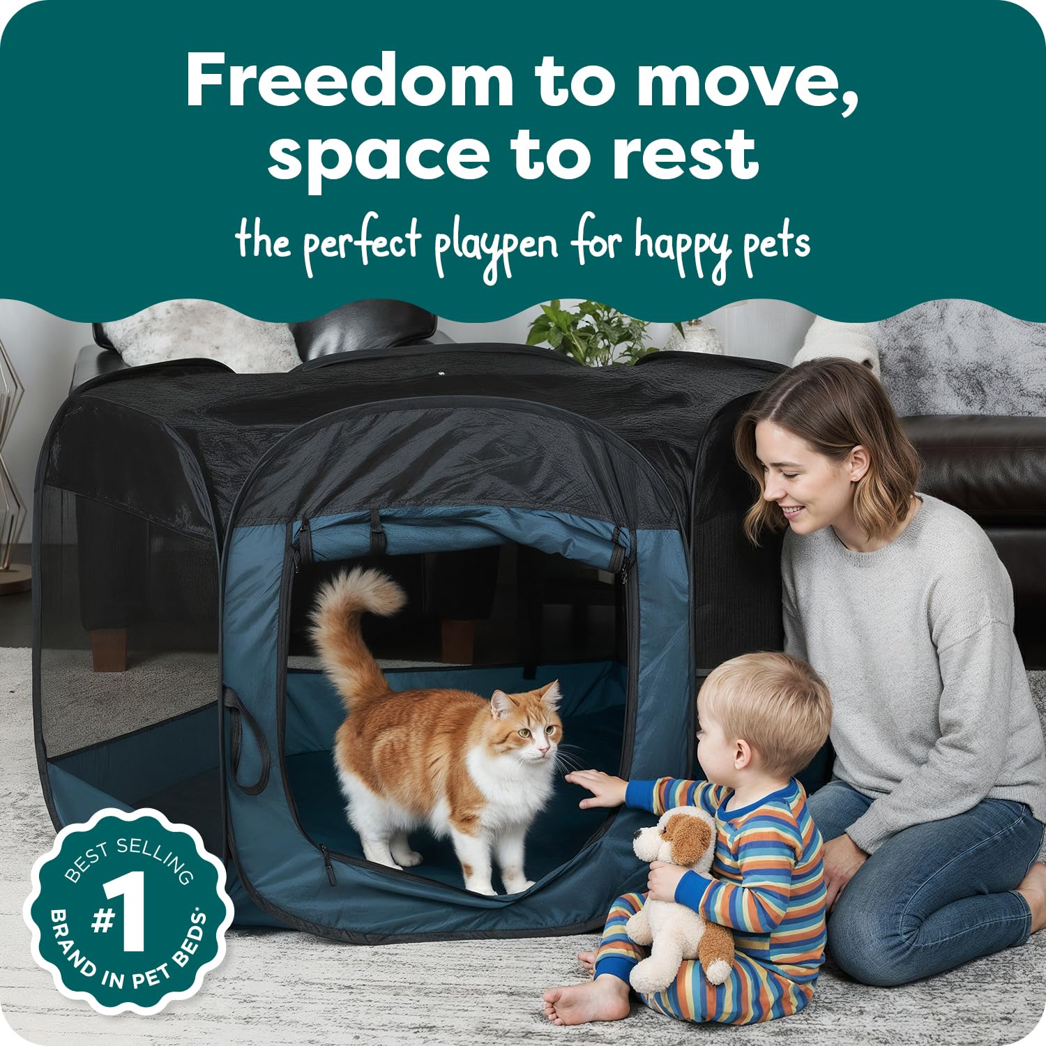 FurHaven Portable Pet Playpen for Dogs & Cats, Large Indoor Kitten Playpen with Mesh Sides, Foldable Dog Playpen for Small Dogs, Pop Up Travel Dog Pen, Large, Pet Crate with Mesh Sides, Sailor Blue - image 2